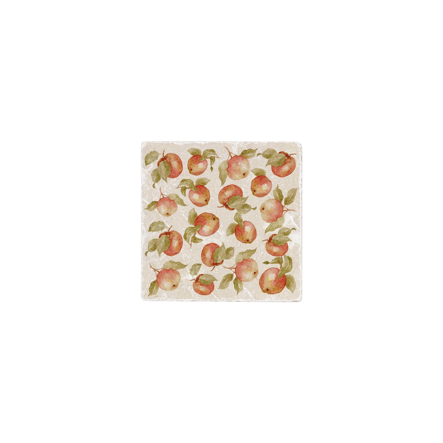 A square marble coaster featuring a watercolour fruit design that can be added to a mix and match set.