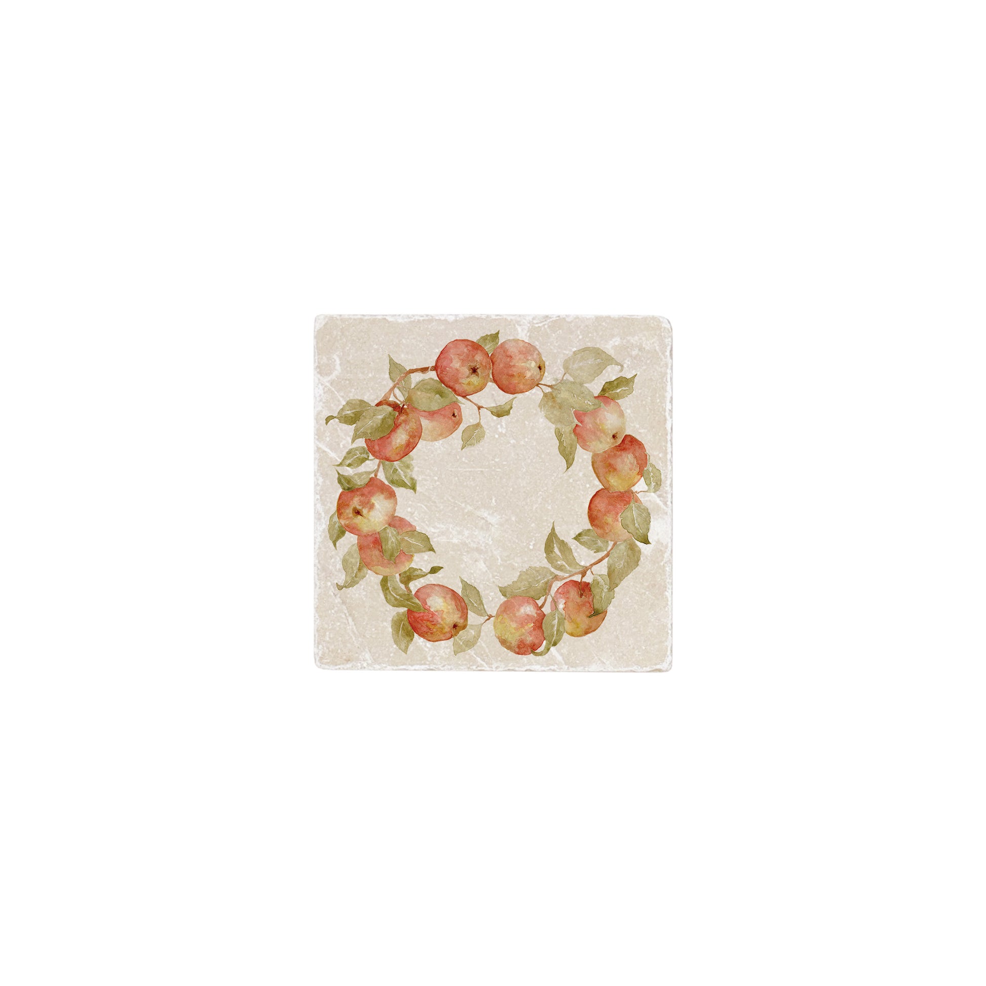 A square marble coaster featuring a watercolour fruit design that can be added to a mix and match set.