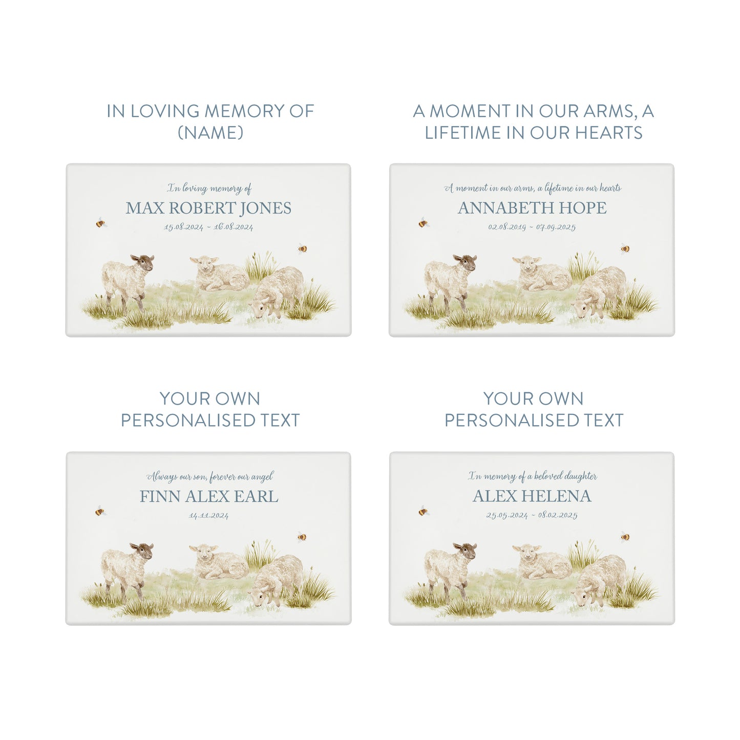 Luxury solid wooden white painted Urn , Featuring Baby Lambs, A watercolour illustration, our urns and Caskets for displaying or burying ashes. Customisable and can be personalised. Perfect funeral memory keepsake urn, for storing ashes for humans and pets. Coping with baby loss, baby memorial