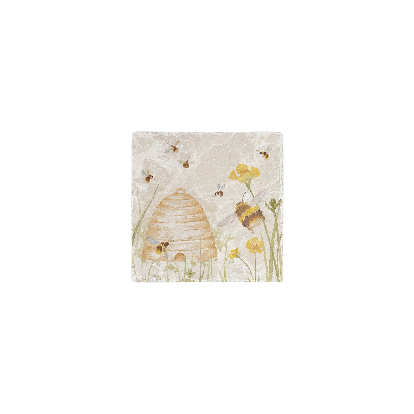 A square marble coaster featuring a watercolour countryside animal design that can be added to a mix and match set.