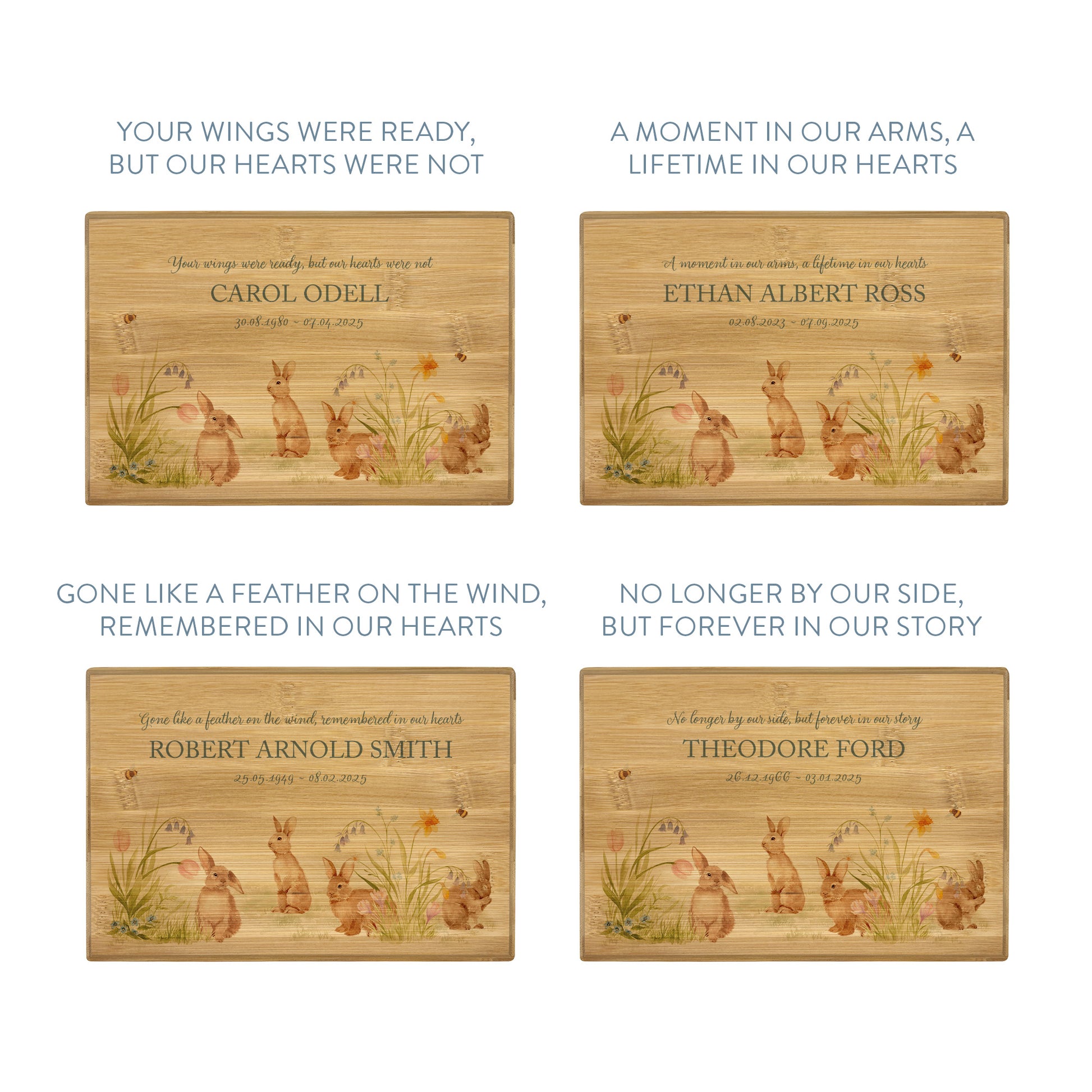 A beautifully crafted solid Bamboo wooden urn, finished with a soft watercolour design of bunnies in a spring flower meadow, Thoughtfully made for either display or burial, this personalised urn can be customised to create a meaningful memorial. Perfect for holding ashes of a loved one or a beloved pet, it serves as a comforting tribute and keepsake.