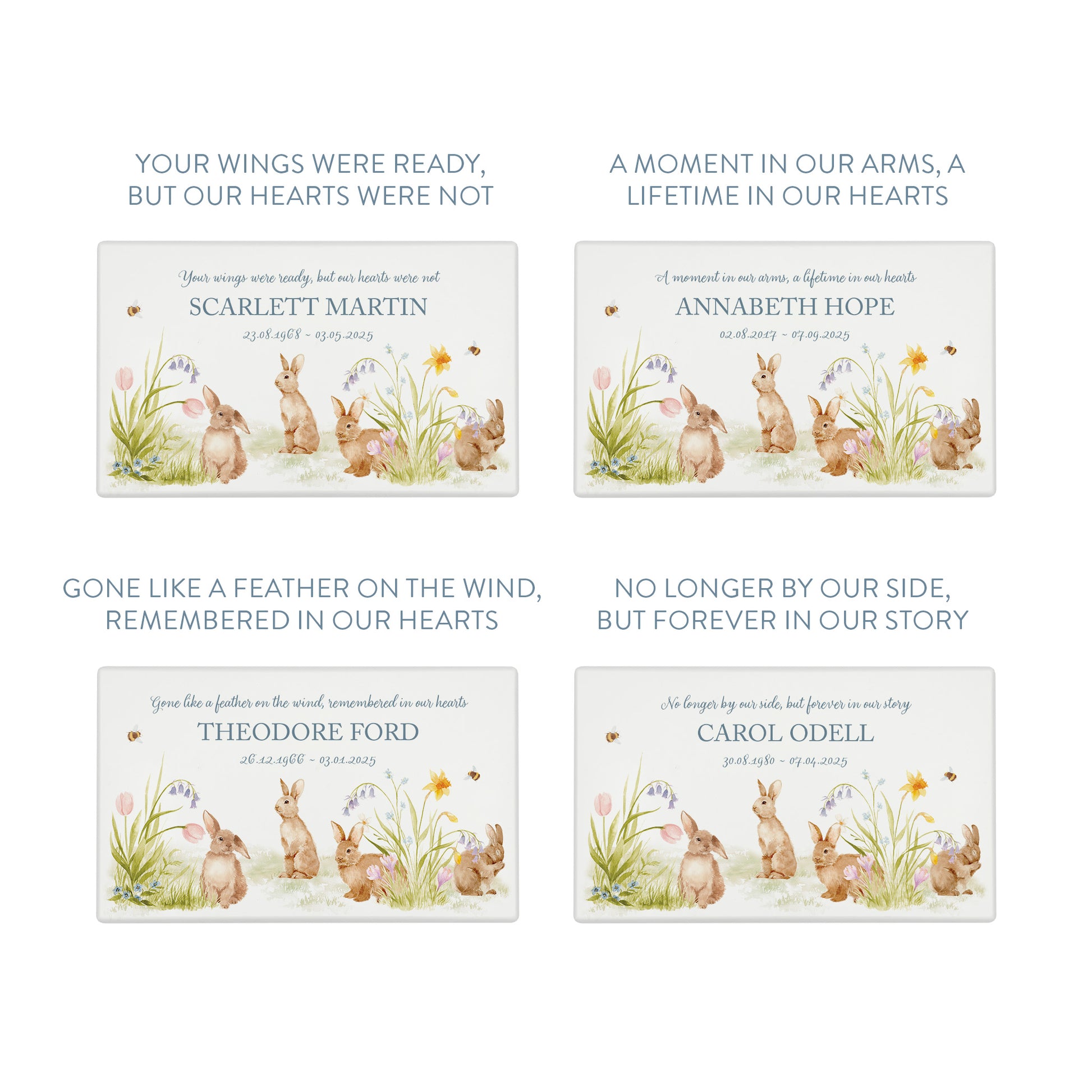 Luxury solid wooden white painted Urn ,  Featuring Bunnies in a flower meadow with buzzy bees, A watercolour illustration, our urns and Caskets for displaying or burying ashes. Customisable and can be personalised. Perfect funeral memory keepsake urn, for storing ashes for humans and pets.