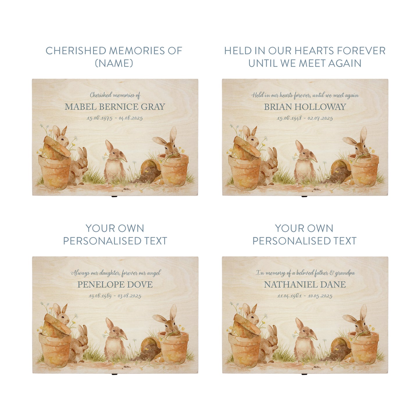 Wooden box with a decorative lid featuring animal illustrations on a wooden background. Perfect funeral memory keepsake box, for storing ashes, order of service, flowers, pictures.