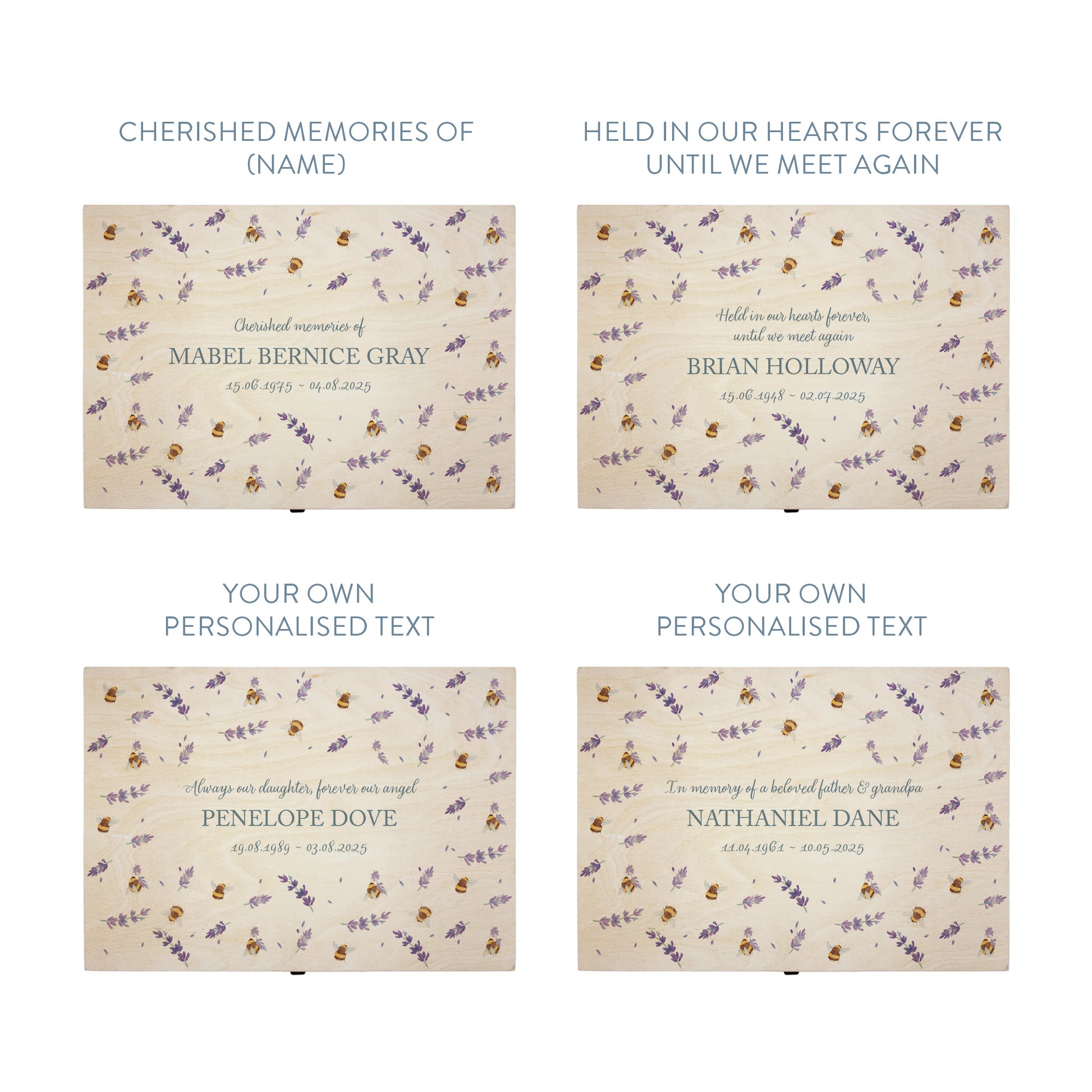 Wooden box with a lid featuring an illustration of  Bees on a wooden background Perfect funeral memory keepsake box, for storing ashes, order of service, flowers, pictures.