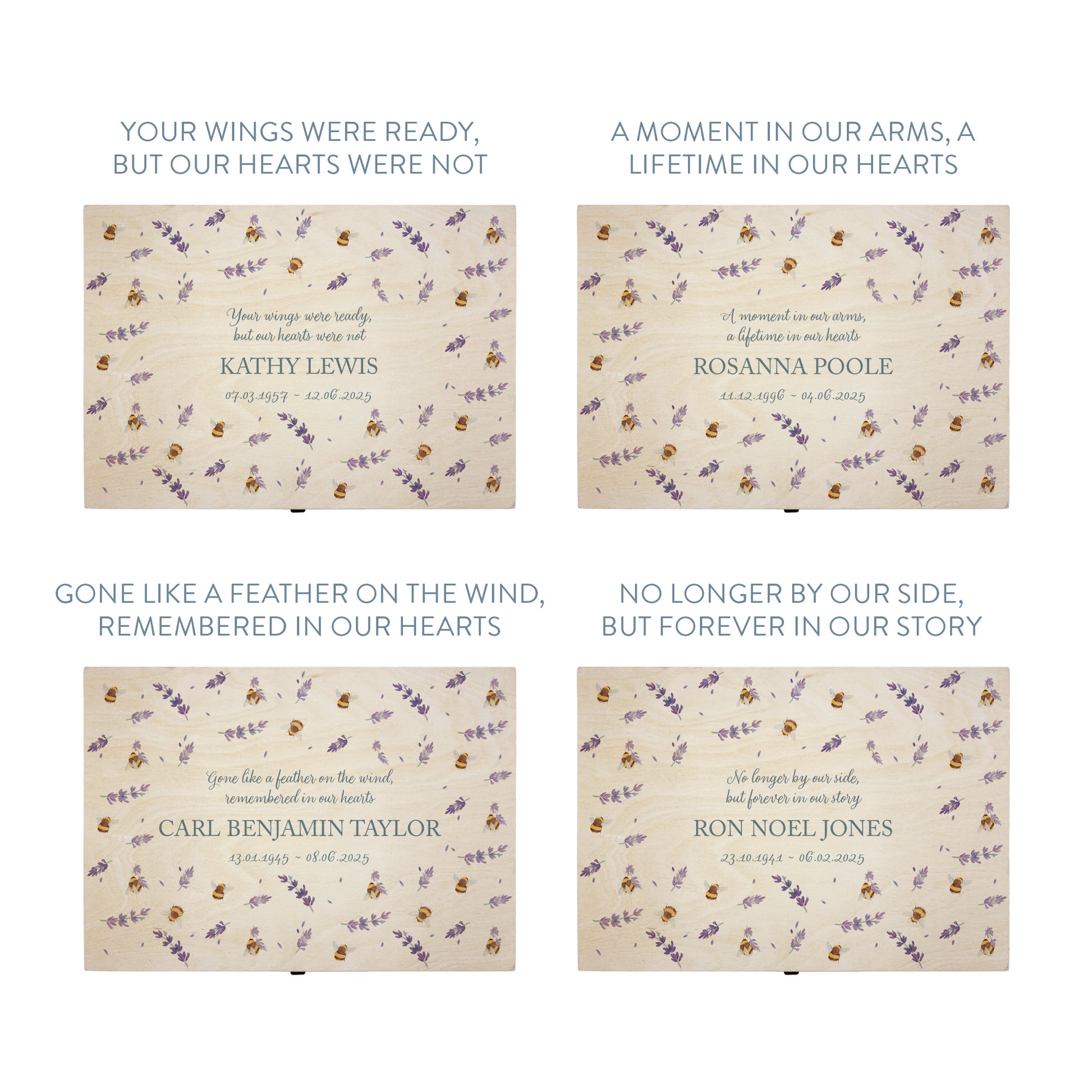 Wooden box with a lid featuring an illustration of  Bees on a wooden background Perfect funeral memory keepsake box, for storing ashes, order of service, flowers, pictures.