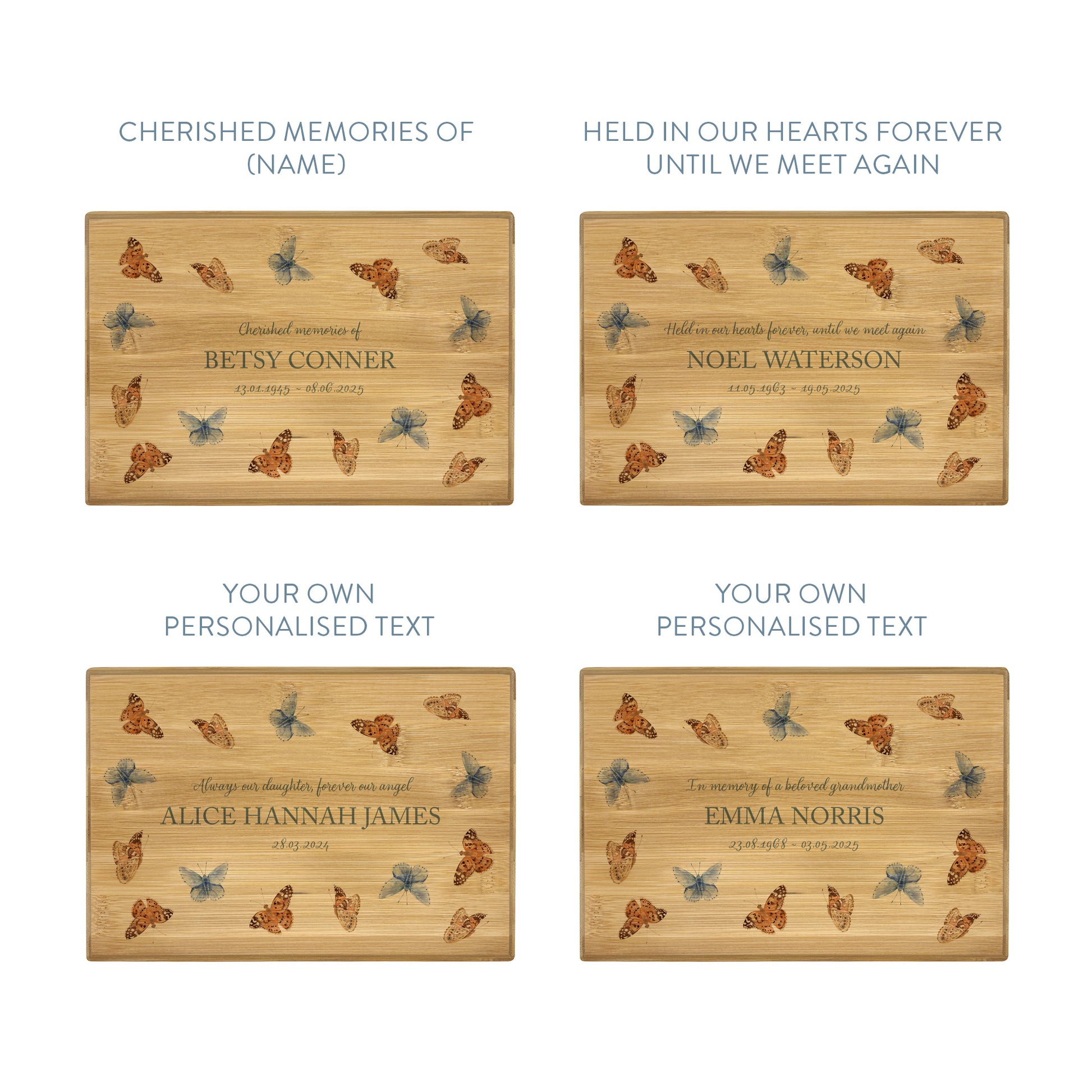 A beautifully crafted solid Bamboo wooden urn, personalised and finished with a soft watercolour design of flying Butterflies, Thoughtfully made for either display or burial, this personalised urn can be customised to create a meaningful memorial. Perfect for holding ashes of a loved one or a beloved pet, it serves as a comforting tribute and keepsake.