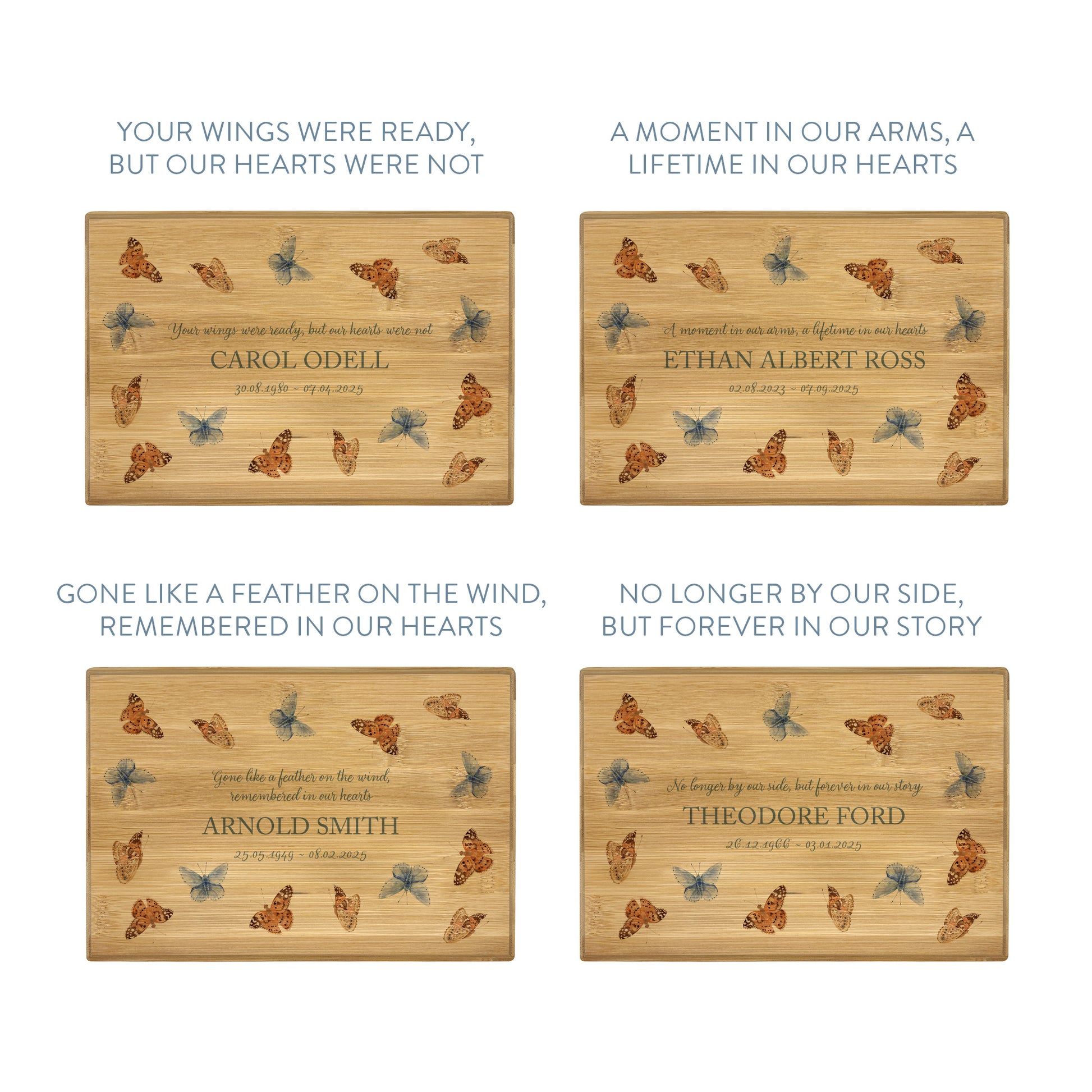 A beautifully crafted solid Bamboo wooden urn, personalised and finished with a soft watercolour design of flying Butterflies, Thoughtfully made for either display or burial, this personalised urn can be customised to create a meaningful memorial. Perfect for holding ashes of a loved one or a beloved pet, it serves as a comforting tribute and keepsake.