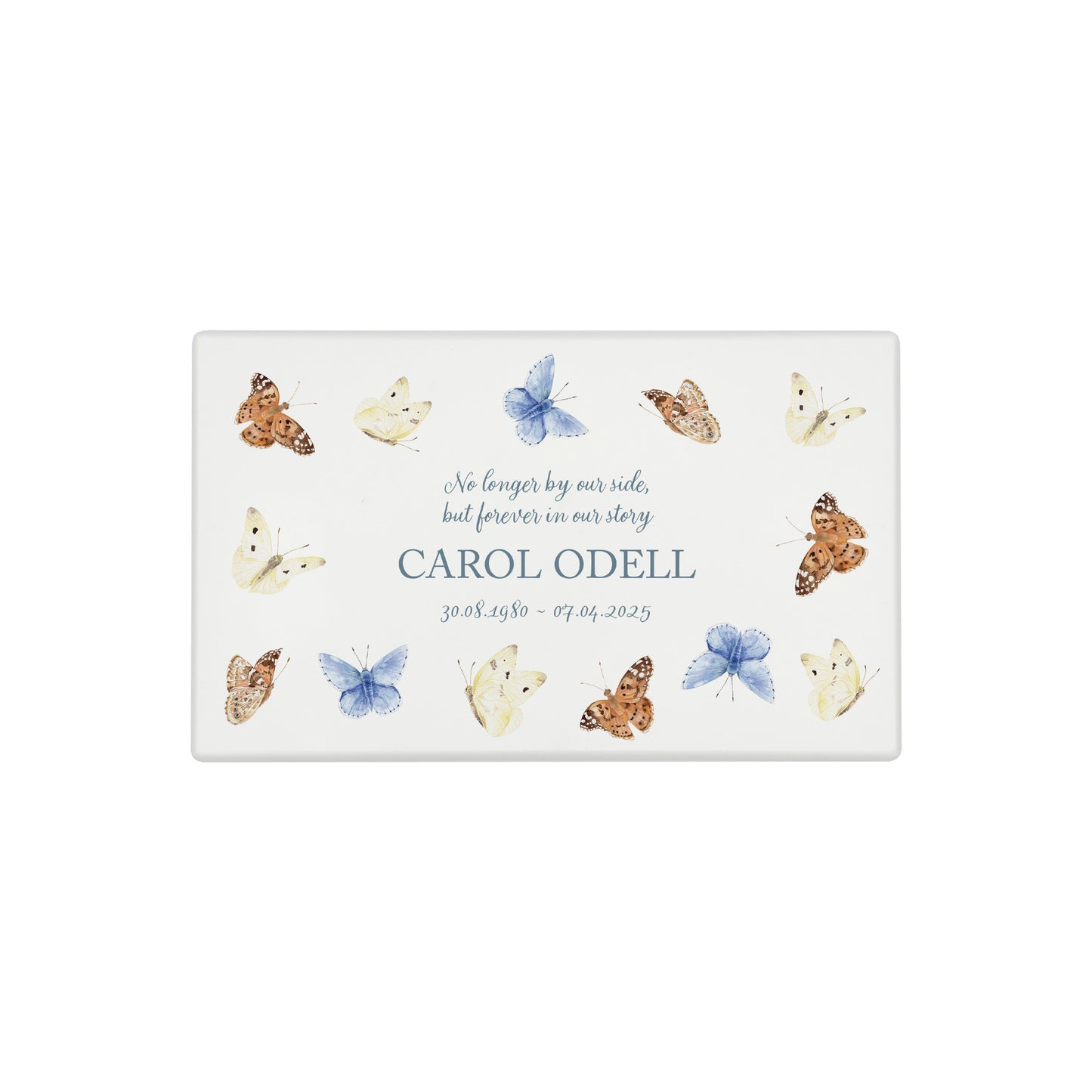 Luxury solid wooden white painted Urn with Butterflies watercolour illustration, our urns and Caskets for displaying or burying ashes. Customisable and can be personalised. Perfect funeral memory keepsake urn, for storing ashes for humans and pets.