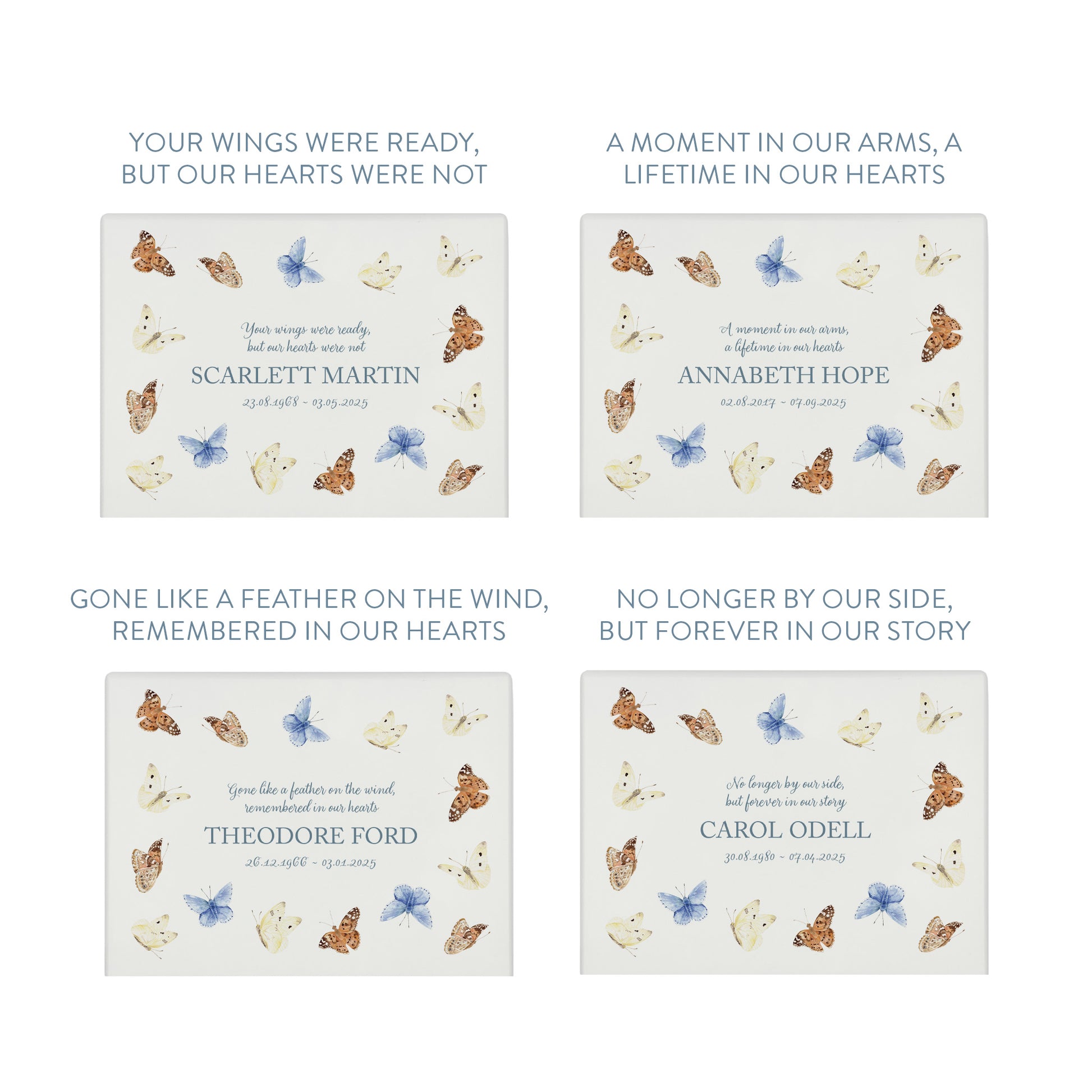 A beautifully crafted solid wooden urn, finished in white with a soft watercolour design of flying Butterflies, Thoughtfully made for either display or burial, this personalised urn can be customised to create a meaningful memorial. Perfect for holding ashes of a loved one or a beloved pet, it serves as a comforting tribute and keepsake.