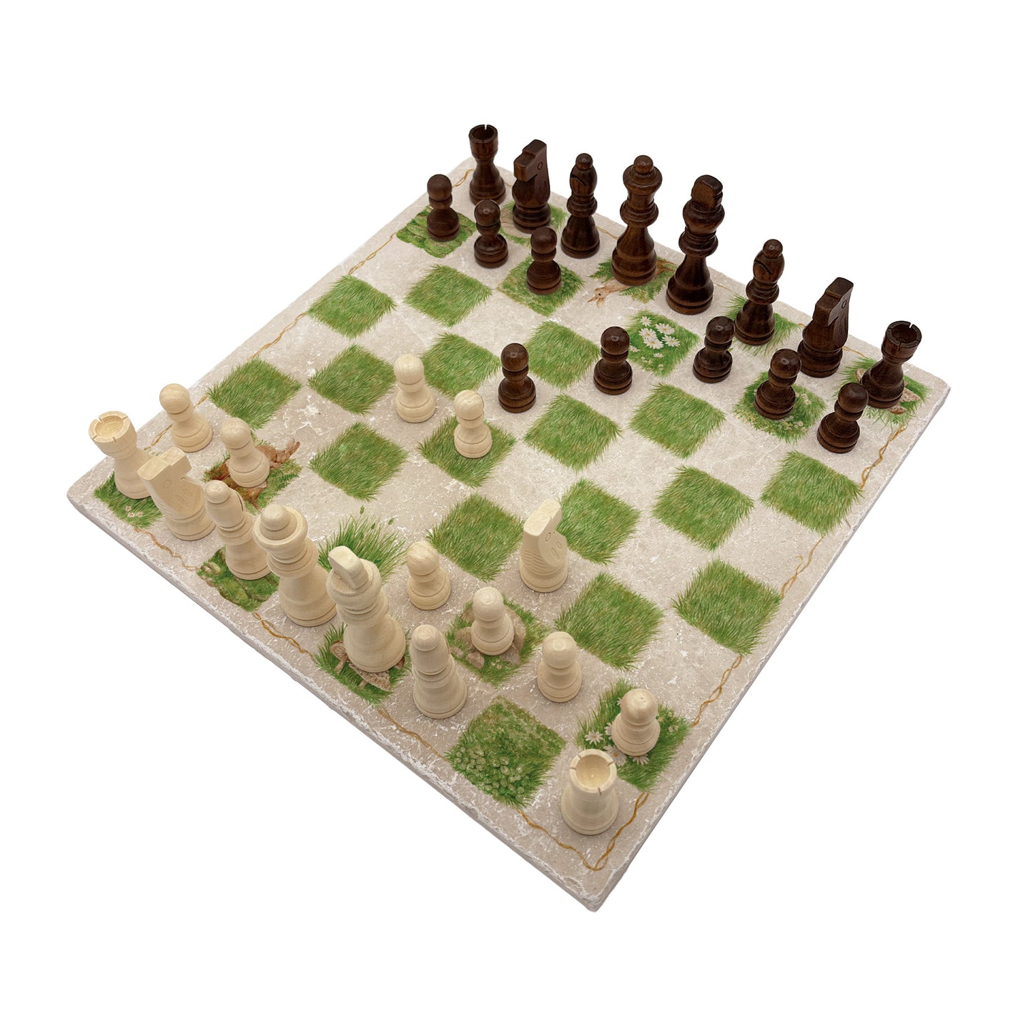 Luxury chess board handcrafted from natural marble stone, showcasing intricate detailing and timeless craftsmanship. Elegant handmade marble chess board that doubles as a decorative statement piece. Echo friendly packaging.