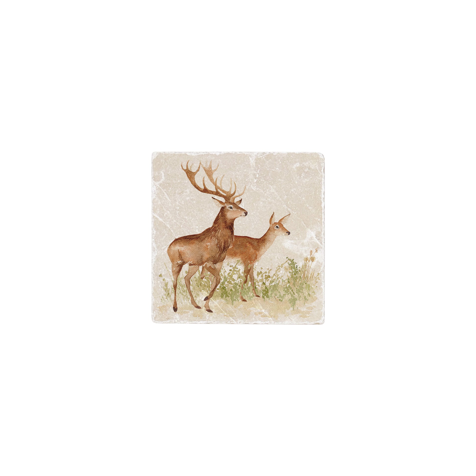 A square marble coaster featuring a watercolour countryside animal design that can be added to a mix and match set.