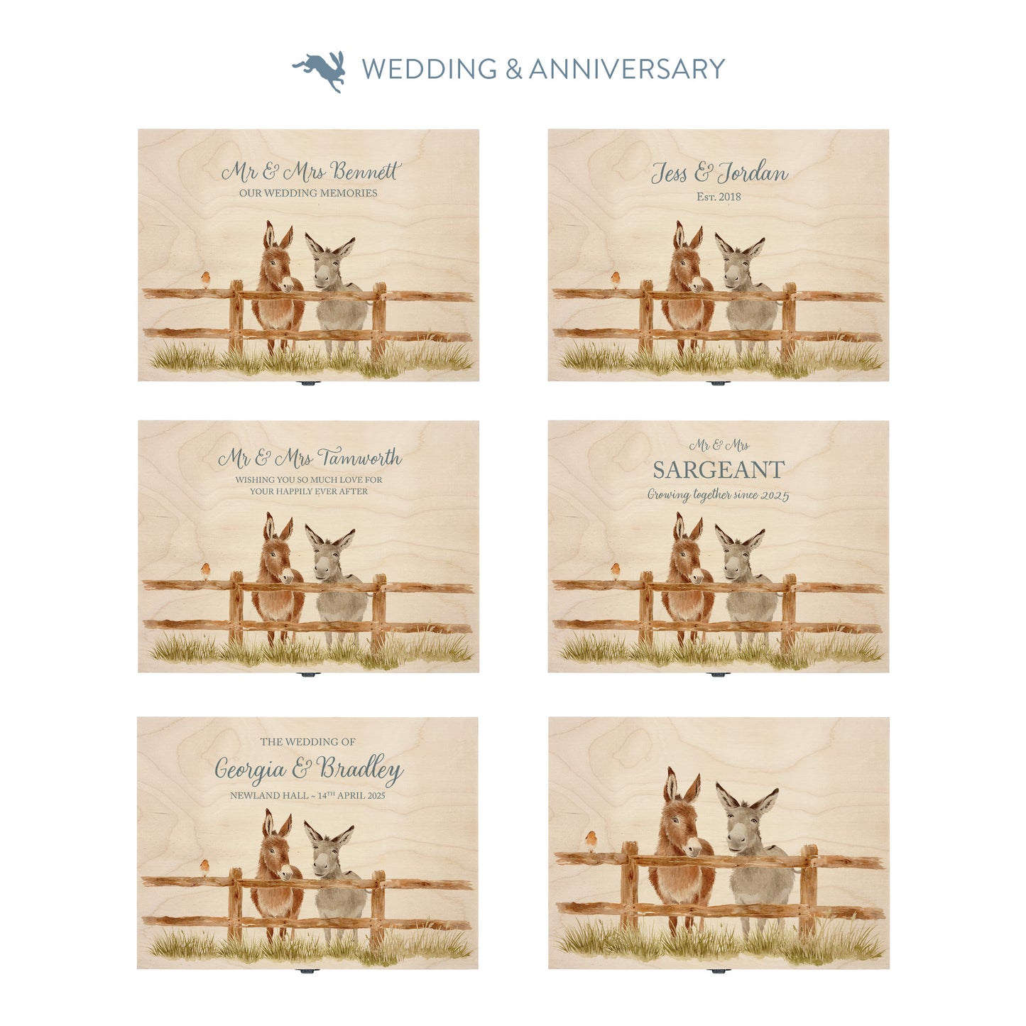 This shows our beautiful Large wooden & anniversary gift box with the various personalisation options you can choose to offer a truly customised present for a loved one. Couples names, Mr & Mrs, dates the options are endless.