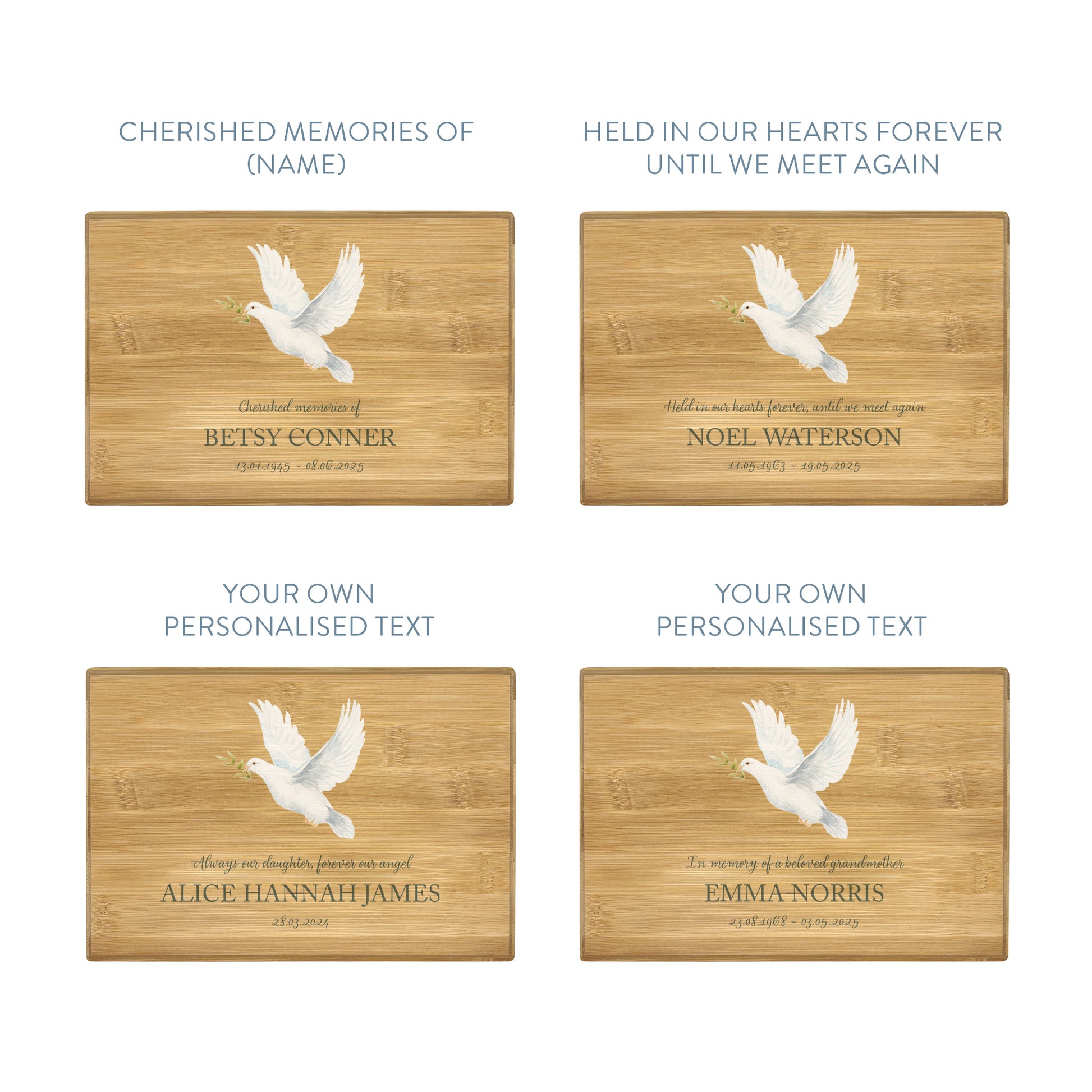 A beautifully crafted solid Bamboo wooden urn, personalised and finished with a soft watercolour design of a flying Dove, Thoughtfully made for either display or burial, this personalised urn can be customised to create a meaningful memorial. Perfect for holding ashes of a loved one or a beloved pet, it serves as a comforting tribute and keepsake.