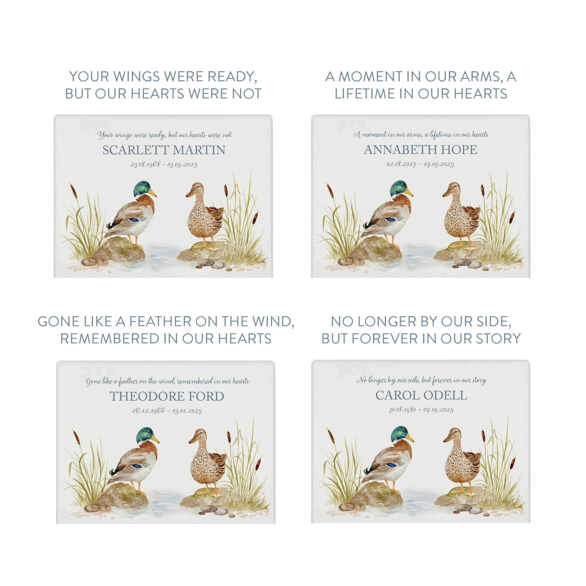 Luxury solid wooden white painted with Ducks on a bank, beautiful watercolour illustration our urns and Caskets for displaying or burying ashes. Customisable and can be personalised. Perfect funeral memory keepsake urn, for storing ashes for humans and pets.