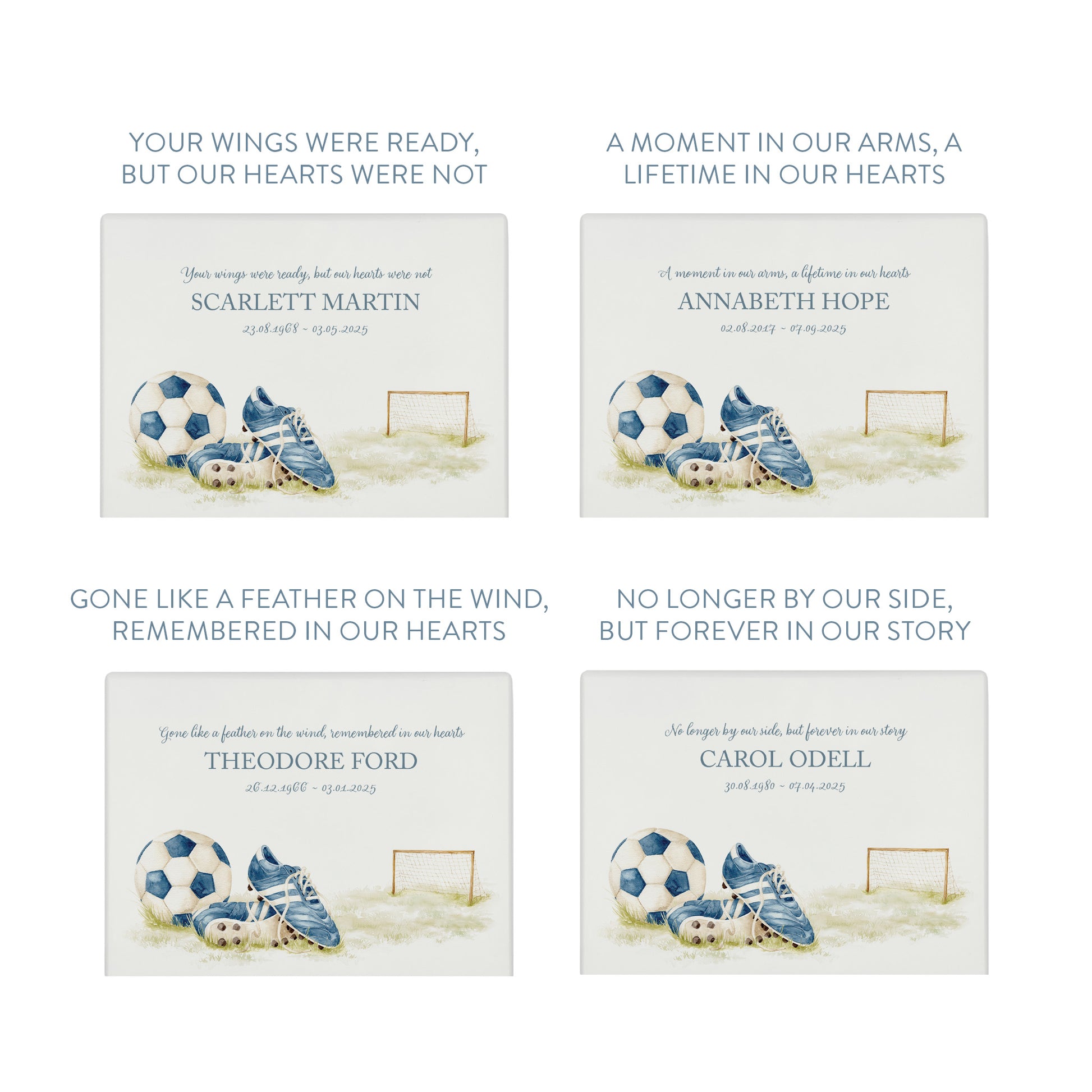 A beautifully crafted solid wooden urn, finished in white with a soft watercolour design of a Football and boots, Thoughtfully made for either display or burial, this personalised urn can be customised to create a meaningful memorial. Perfect for holding ashes of a loved one or a beloved pet, it serves as a comforting tribute and keepsake.