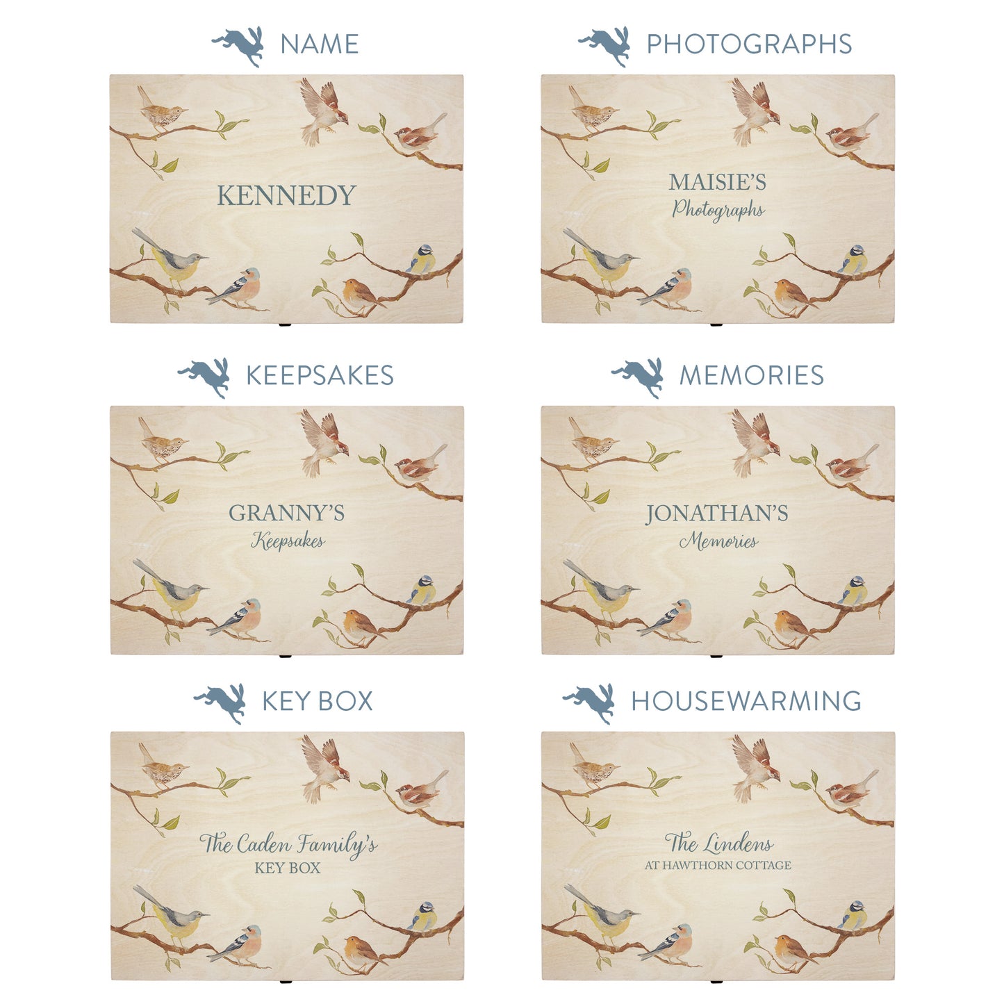 This shows our beautiful Large wooden gift box with the various personalisation options you can choose to offer a truly customised present for a loved one. Couples names, memory boxes, keepsakes, photo storage, key boxes the uses are endless.