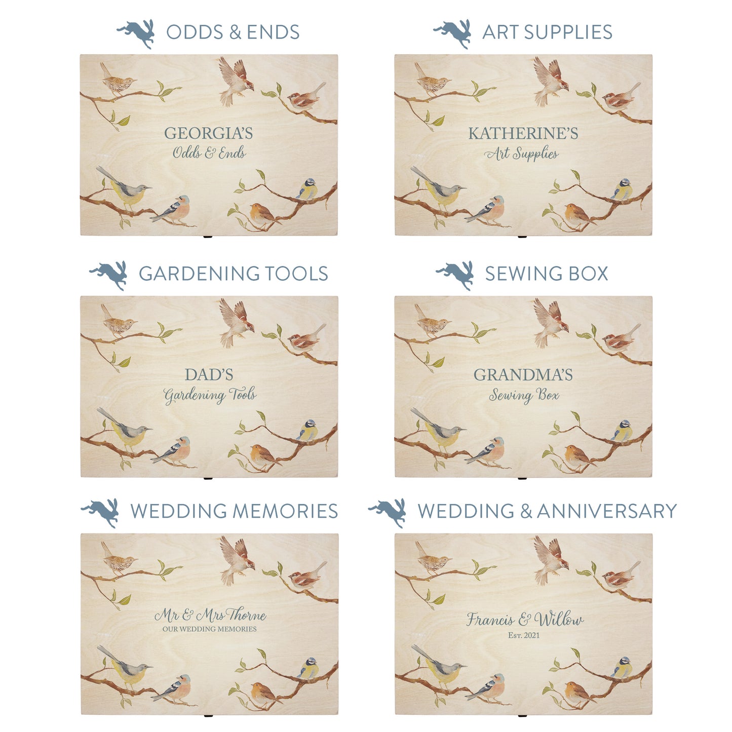 This shows our beautiful Large wooden gift box with the various personalisation options you can choose to offer a truly customised present for a loved one. Couples names, memory boxes, keepsakes, photo storage, key boxes the uses are endless.