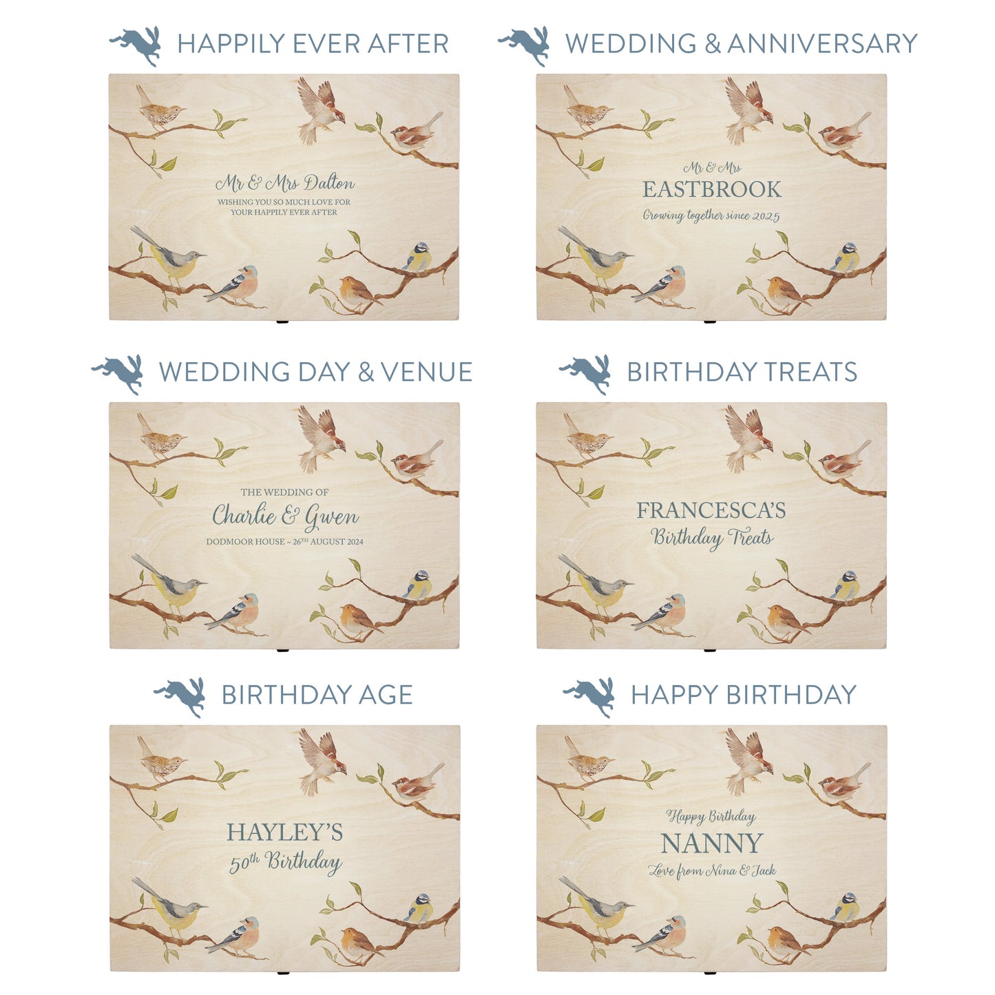 This shows our beautiful Large wooden gift box with the various personalisation options you can choose to offer a truly customised present for a loved one. Couples names, memory boxes, keepsakes, photo storage, key boxes the uses are endless.