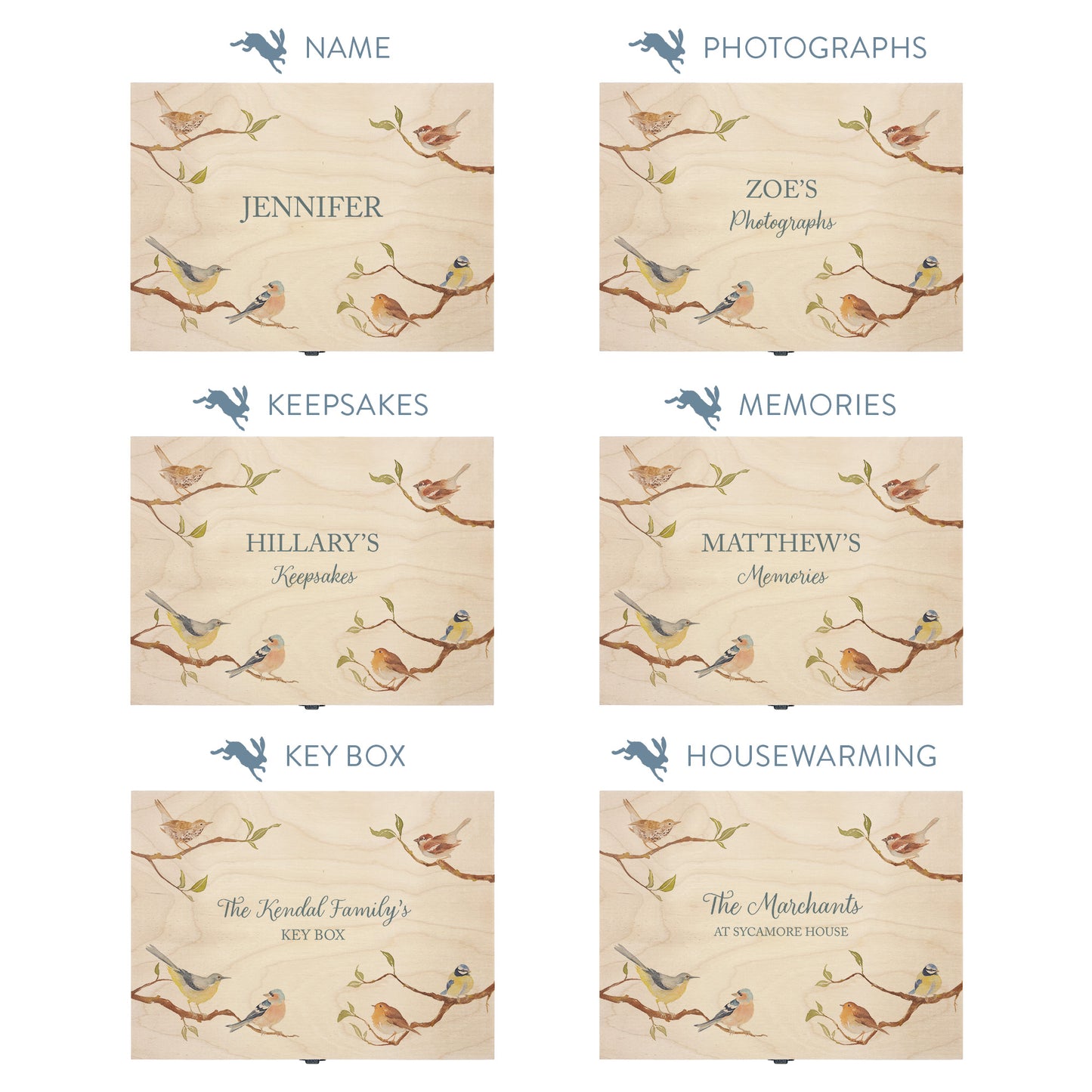 This shows our beautiful Medium wooden gift box with the various personalisation options you can choose to offer a truly customised present for a loved one. Couples names, memory boxes, keepsakes, photo storage, key boxes the uses are endless.
