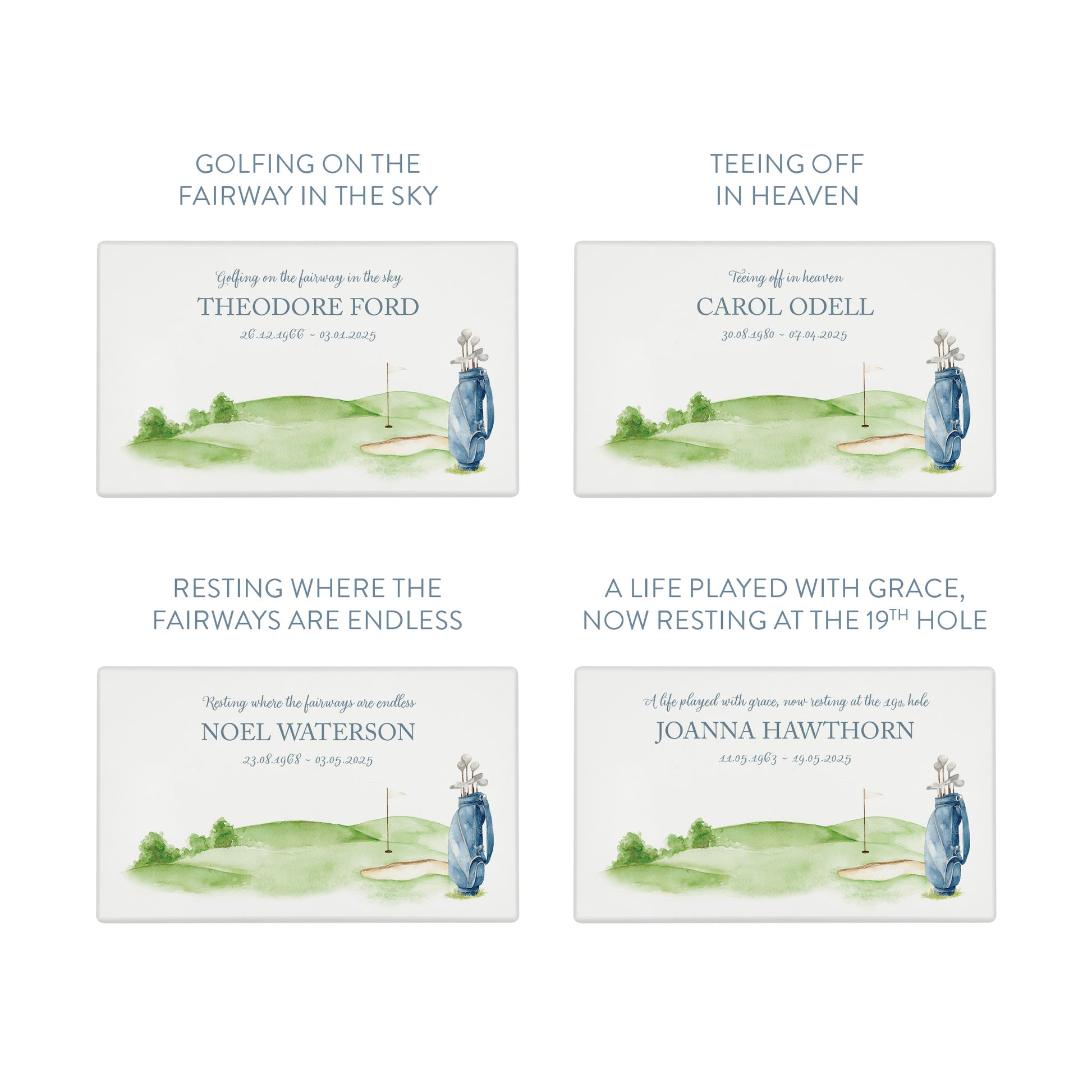 Luxury solid wooden white painted Urn featuring a Golf Bag memorial, capturing your loved ones hobby. A watercolour illustration, our urns and Caskets for displaying or burying ashes. Customisable and can be personalised. Perfect funeral memory keepsake urn, for storing ashes for humans and pets.