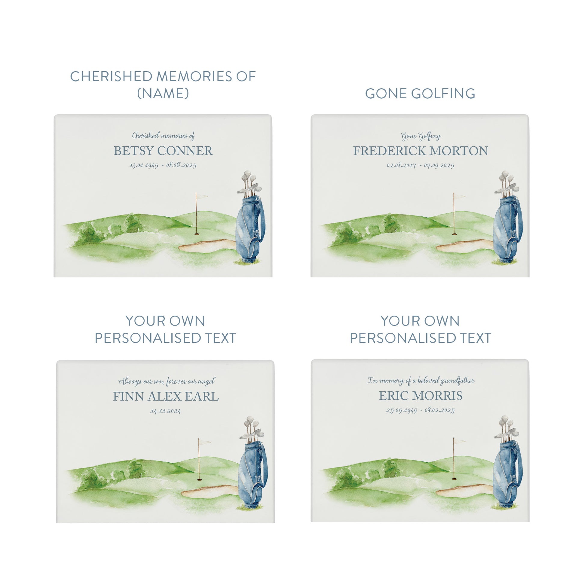 Luxury solid wooden white painted Golf Green and Bag watercolour illustration our urns and Caskets for displaying or burying ashes. Customisable and can be personalised. Perfect funeral memory keepsake urn, for storing ashes for humans and pets