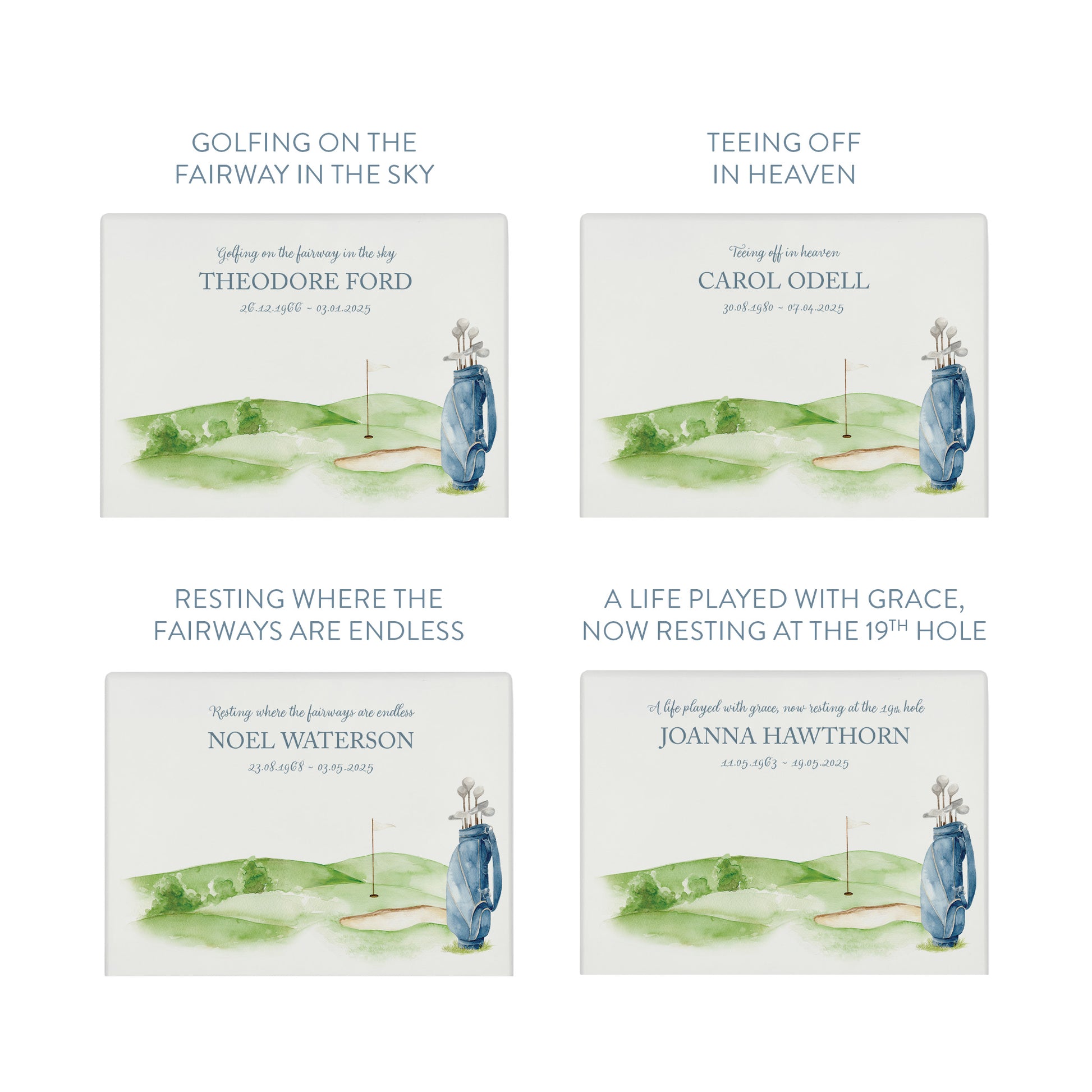 Luxury solid wooden white painted Golf Green and Bag watercolour illustration our urns and Caskets for displaying or burying ashes. Customisable and can be personalised. Perfect funeral memory keepsake urn, for storing ashes for humans and pets