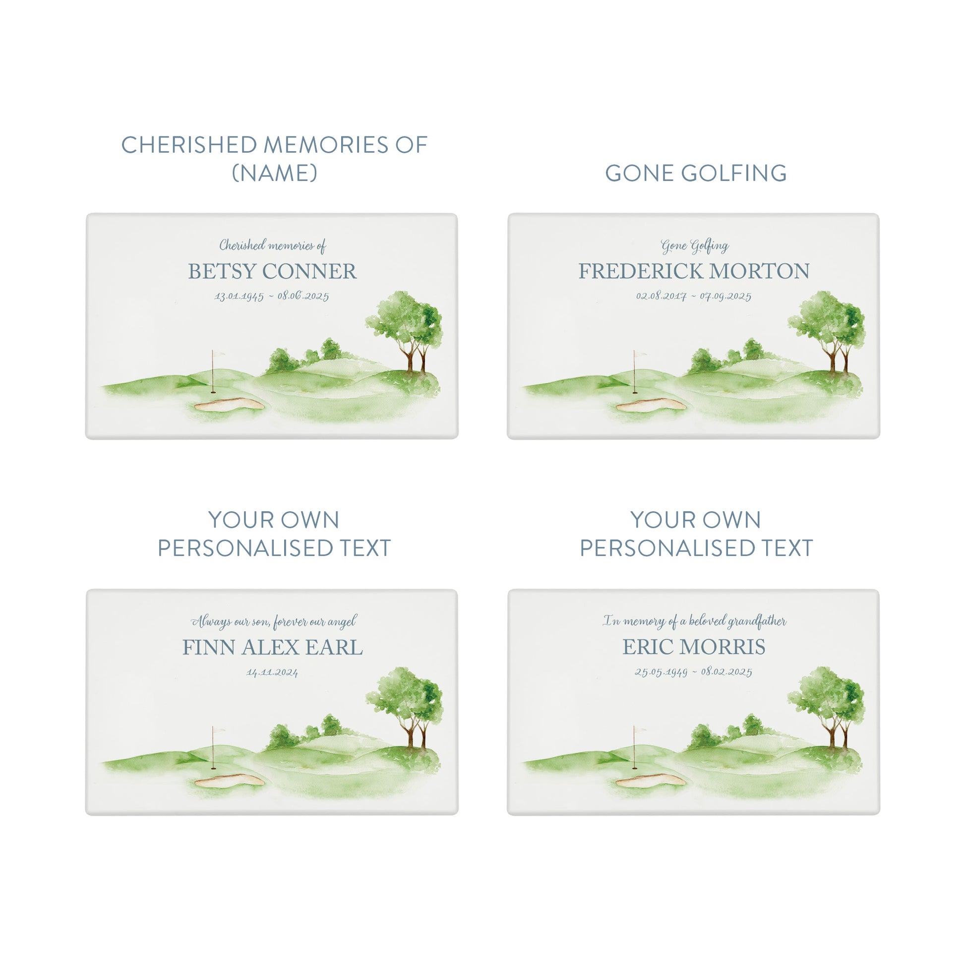 Luxury solid wooden white painted Urn featuring a Golf Green memorial, capturing your loved ones hobby. A watercolour illustration, our urns and Caskets for displaying or burying ashes. Customisable and can be personalised. Perfect funeral memory keepsake urn, for storing ashes for humans and pets.