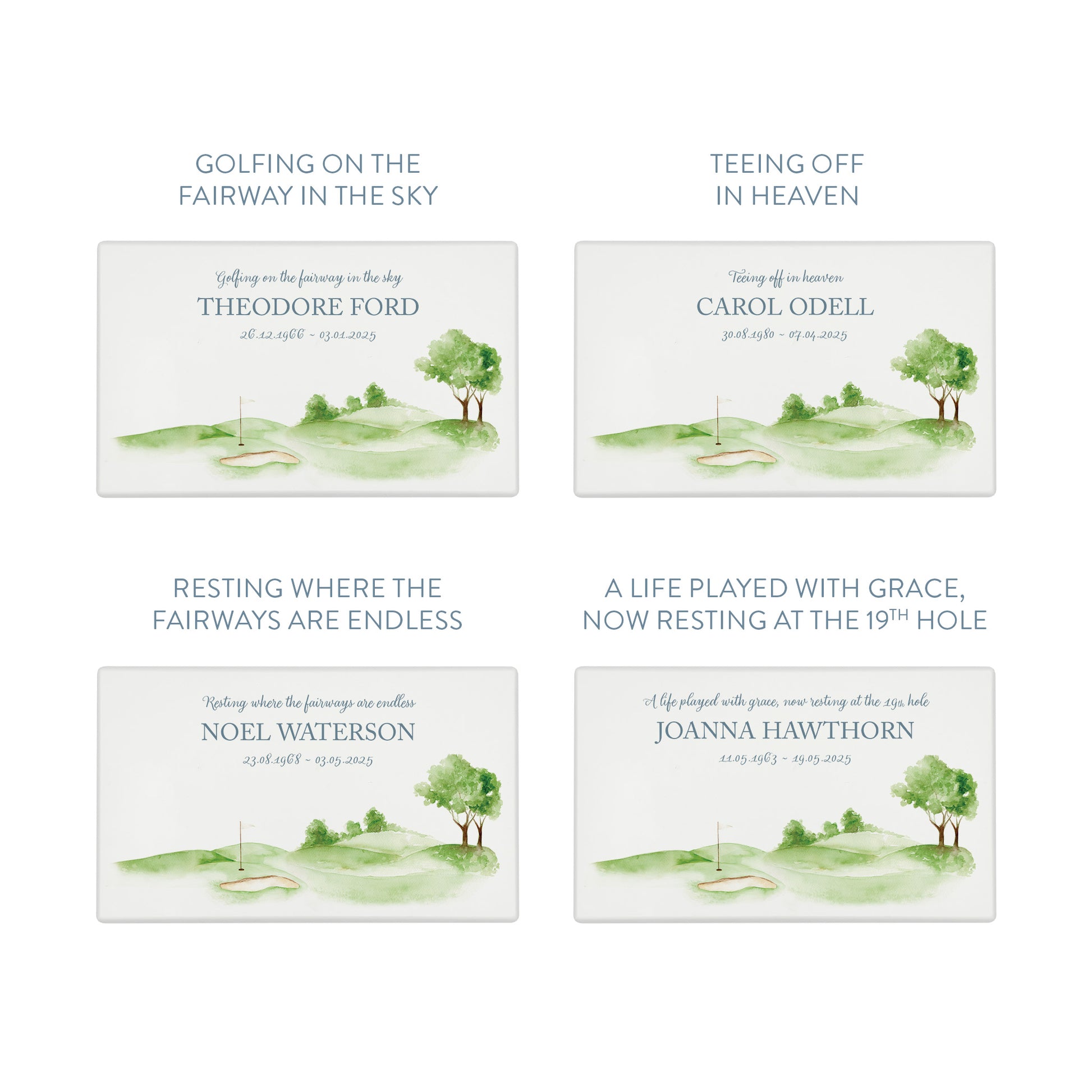 Luxury solid wooden white painted Urn featuring a Golf Green memorial, capturing your loved ones hobby. A watercolour illustration, our urns and Caskets for displaying or burying ashes. Customisable and can be personalised. Perfect funeral memory keepsake urn, for storing ashes for humans and pets.