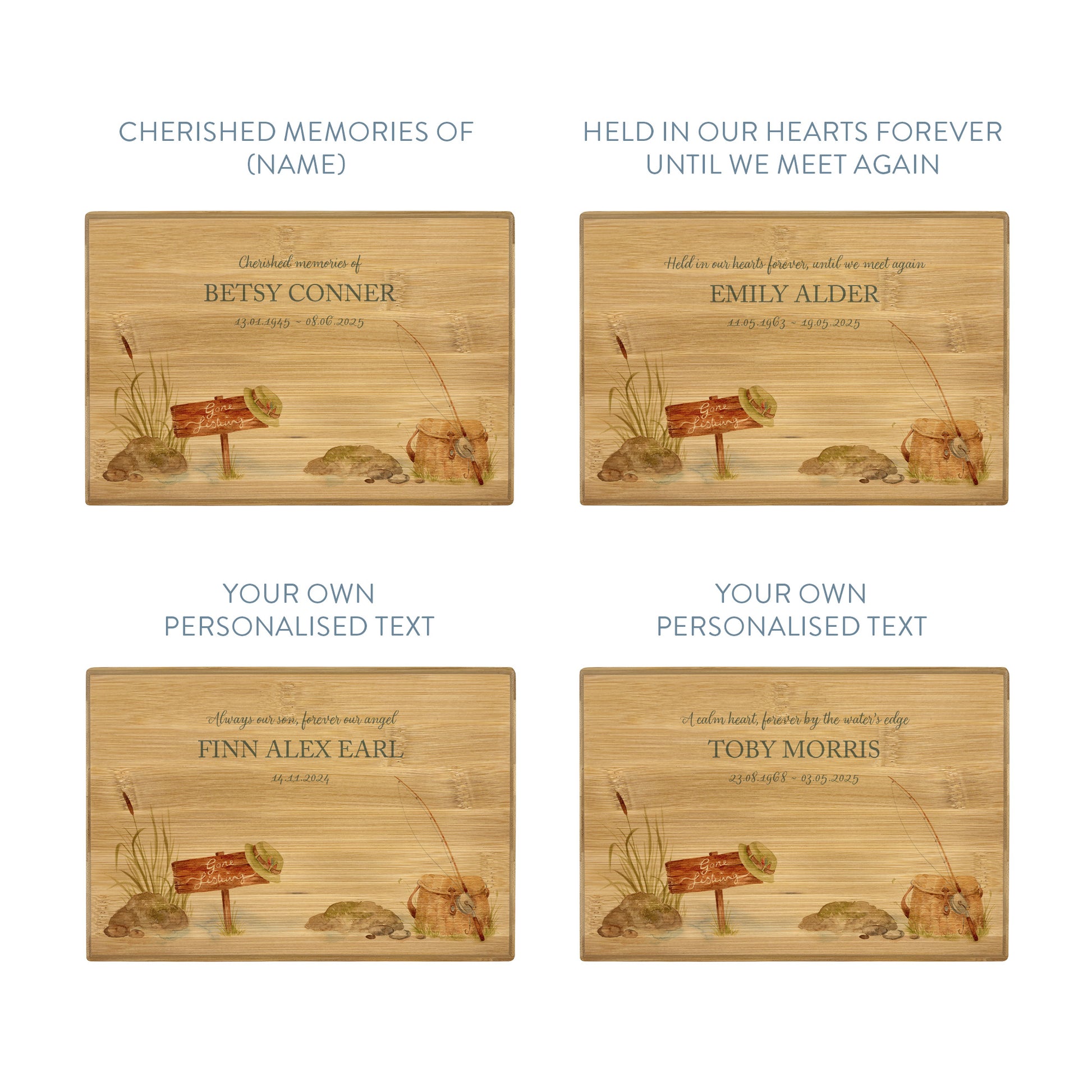 A beautifully crafted solid Bamboo wooden urn, personalised and finished with a soft watercolour design of a fishing scene,  Perfect for the fishing lover- Great for Dad, Grandad, Brother, Son, Uncle.  Thoughtfully made for either display or burial, this personalised urn can be customised to create a meaningful memorial. Perfect for holding ashes of a loved one or a beloved pet, it serves as a comforting tribute and keepsake.