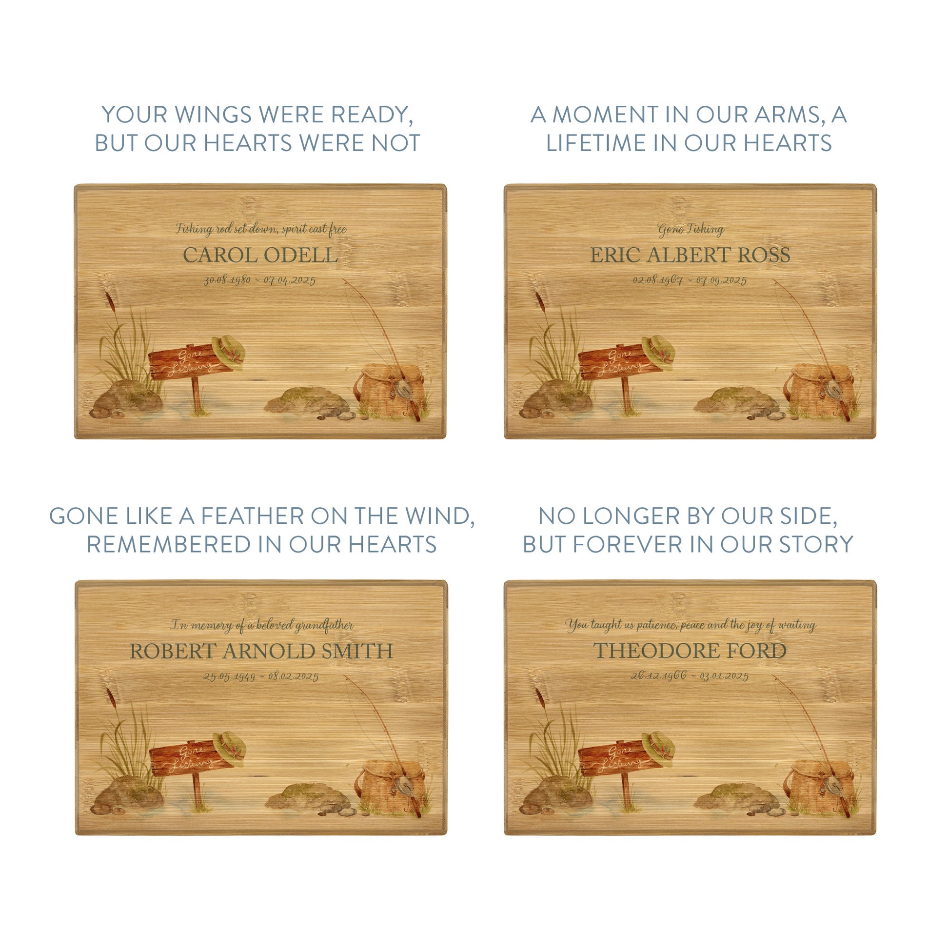 A beautifully crafted solid Bamboo wooden urn, personalised and finished with a soft watercolour design of a fishing scene,  Perfect for the fishing lover- Great for Dad, Grandad, Brother, Son, Uncle.  Thoughtfully made for either display or burial, this personalised urn can be customised to create a meaningful memorial. Perfect for holding ashes of a loved one or a beloved pet, it serves as a comforting tribute and keepsake.