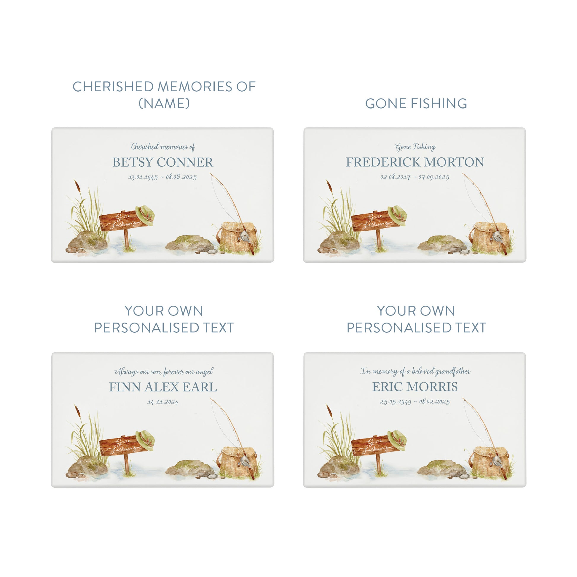 Luxury solid wooden white painted Urn featuring a Gone Fishing memorial, capturing your oved ones hobby. A watercolour illustration, our urns and Caskets for displaying or burying ashes. Customisable and can be personalised. Perfect funeral memory keepsake urn, for storing ashes for humans and pets.