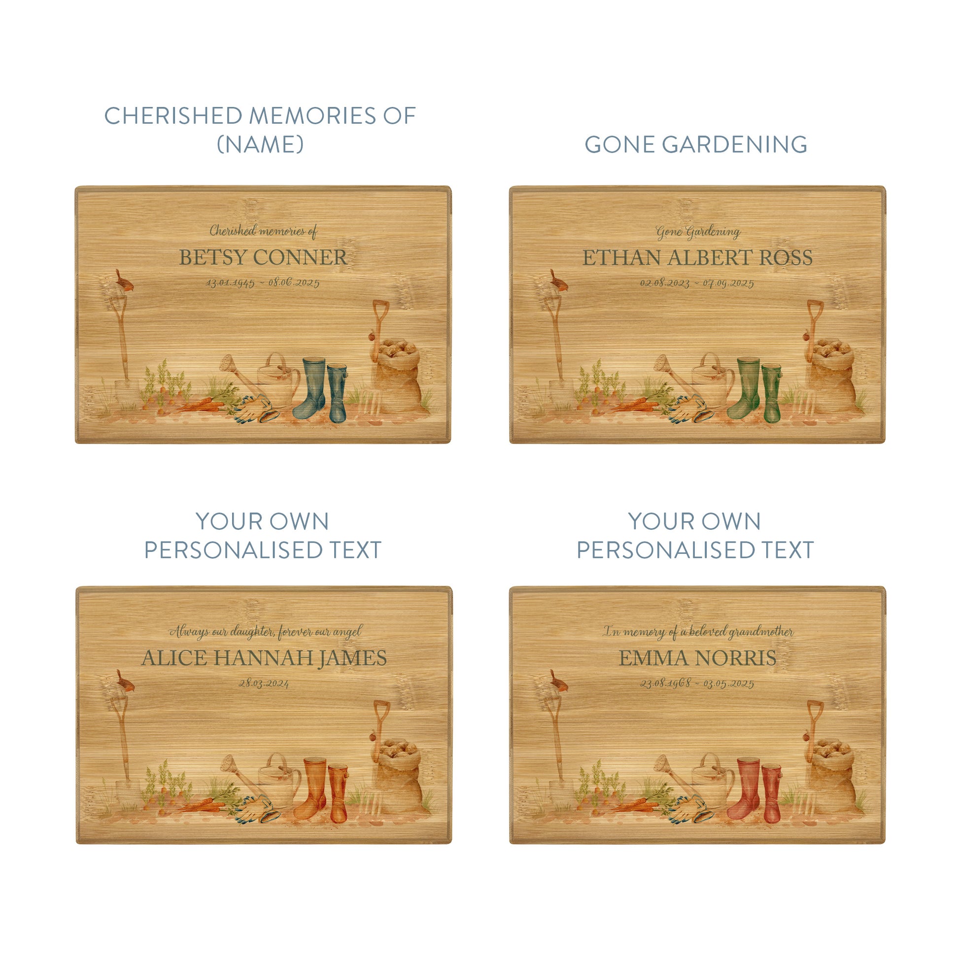 A beautifully crafted solid Bamboo wooden urn, personalised and finished with a soft watercolour design of a Gardening scene with wellies, vegetables and a robin sat on a spade. Perfect for the gardening lover- Thoughtfully made for either display or burial, this personalised urn can be customised to create a meaningful memorial. Perfect for holding ashes of a loved one or a beloved pet, it serves as a comforting tribute and keepsake.