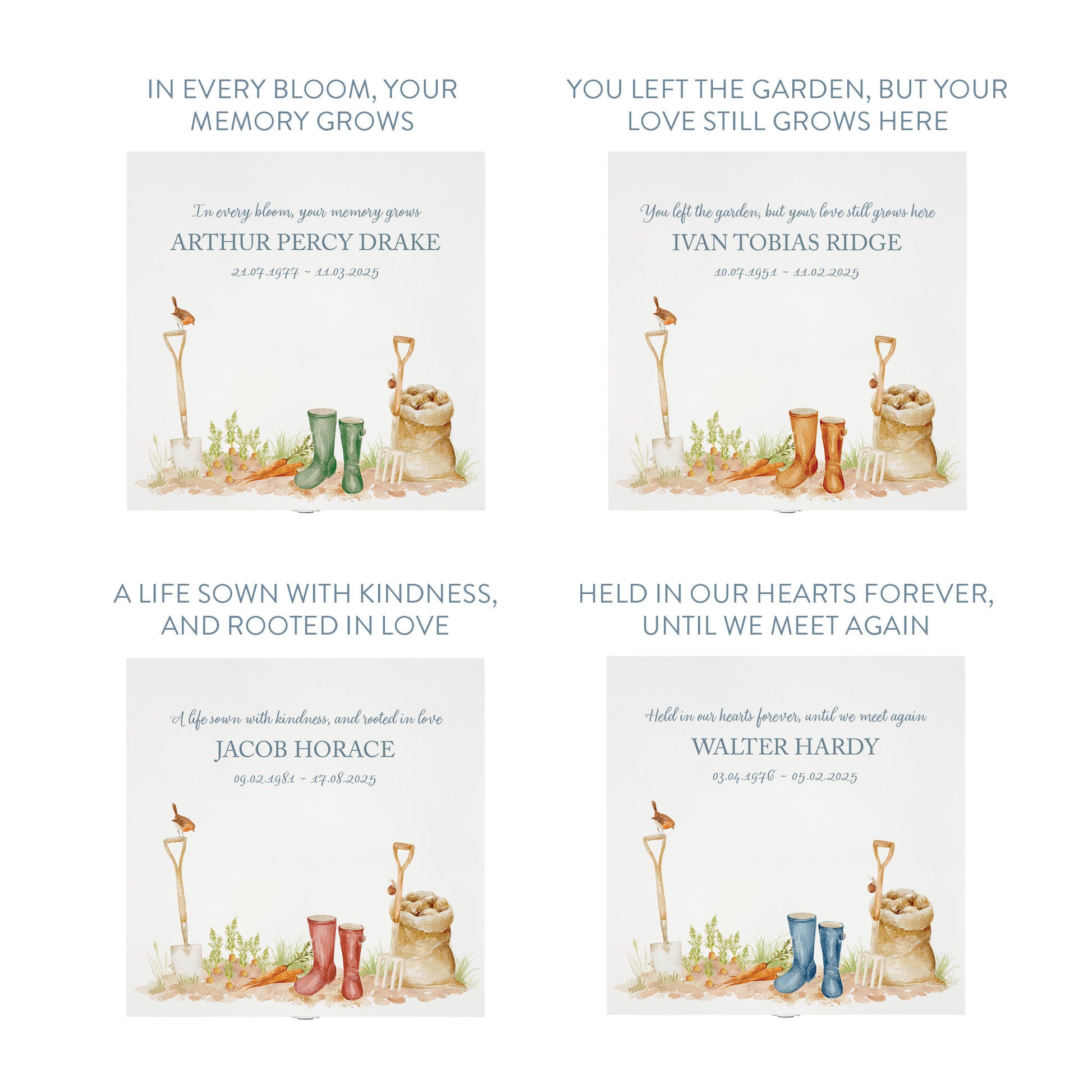 White Square personalised Wooden box with a decorative lid featuring illustrations of a Garden Scene, perfect for Granny, Mum, Grandma, Grandad, Dad who loved to be in the Garden  Perfect funeral memory keepsake box, for storing ashes, order of service, flowers and capturing your loved ones things in one place.