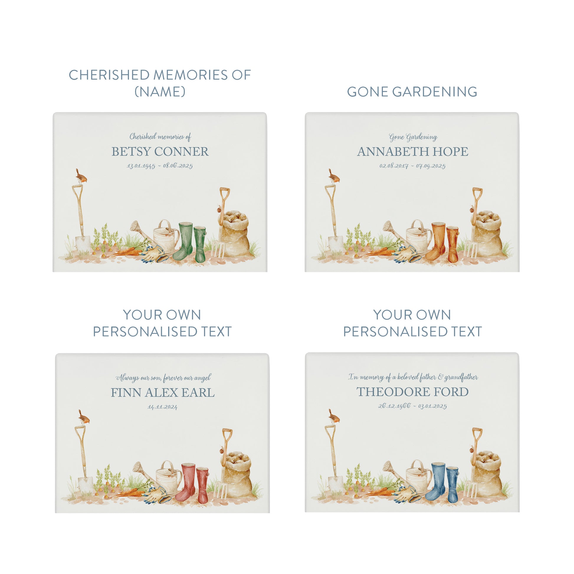 A beautifully crafted solid wooden urn, finished in white with a soft watercolour design of a Garden Scene, Granny, Grandad, Grandma, mum, sister who loves Gardening, Gone Gardening, Thoughtfully made for either display or burial, this personalised urn can be customised to create a meaningful memorial. Perfect for holding ashes of a loved one or a beloved pet, it serves as a comforting tribute and keepsake.