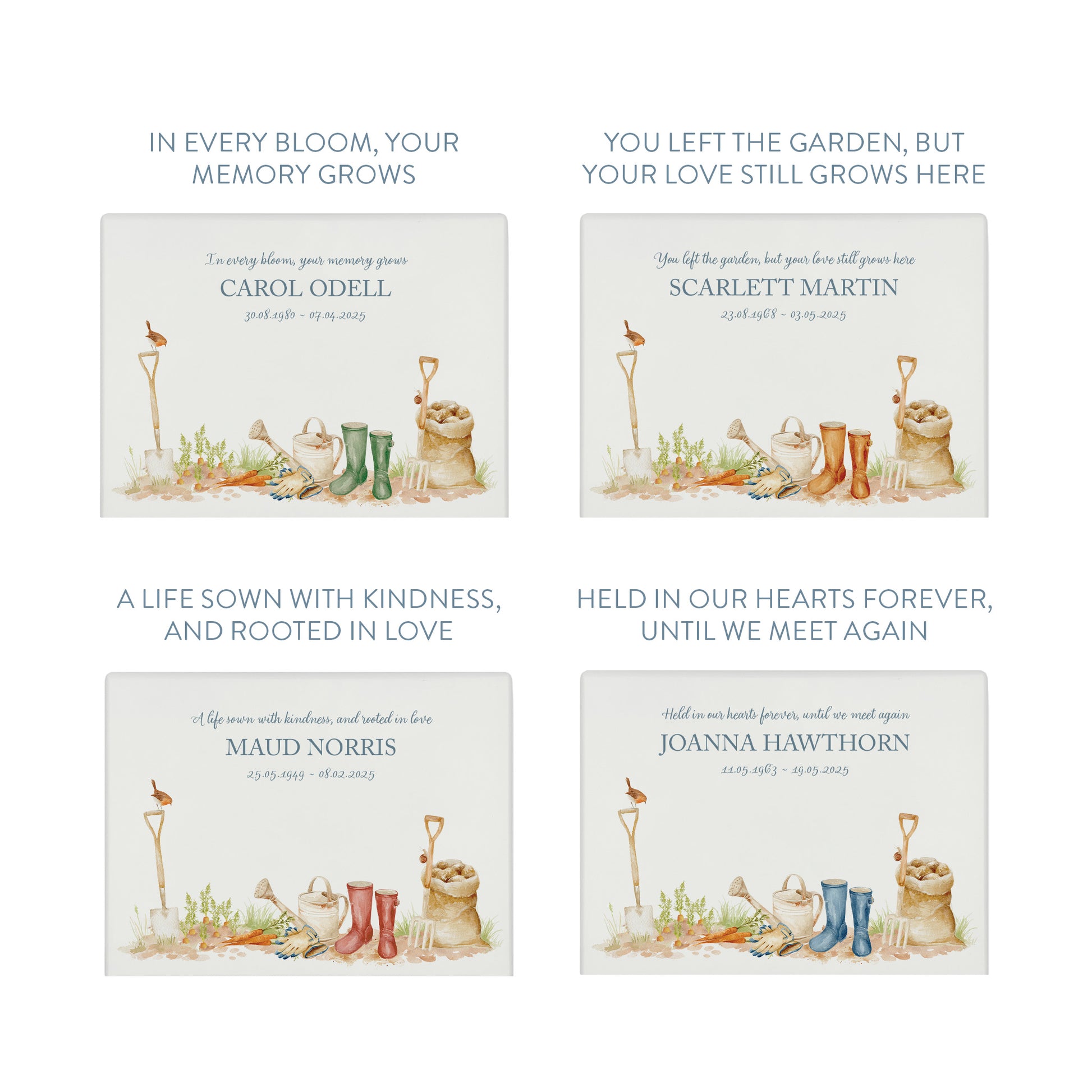 A beautifully crafted solid wooden urn, finished in white with a soft watercolour design of a Garden Scene, Granny, Grandad, Grandma, mum, sister who loves Gardening, Gone Gardening, Thoughtfully made for either display or burial, this personalised urn can be customised to create a meaningful memorial. Perfect for holding ashes of a loved one or a beloved pet, it serves as a comforting tribute and keepsake.