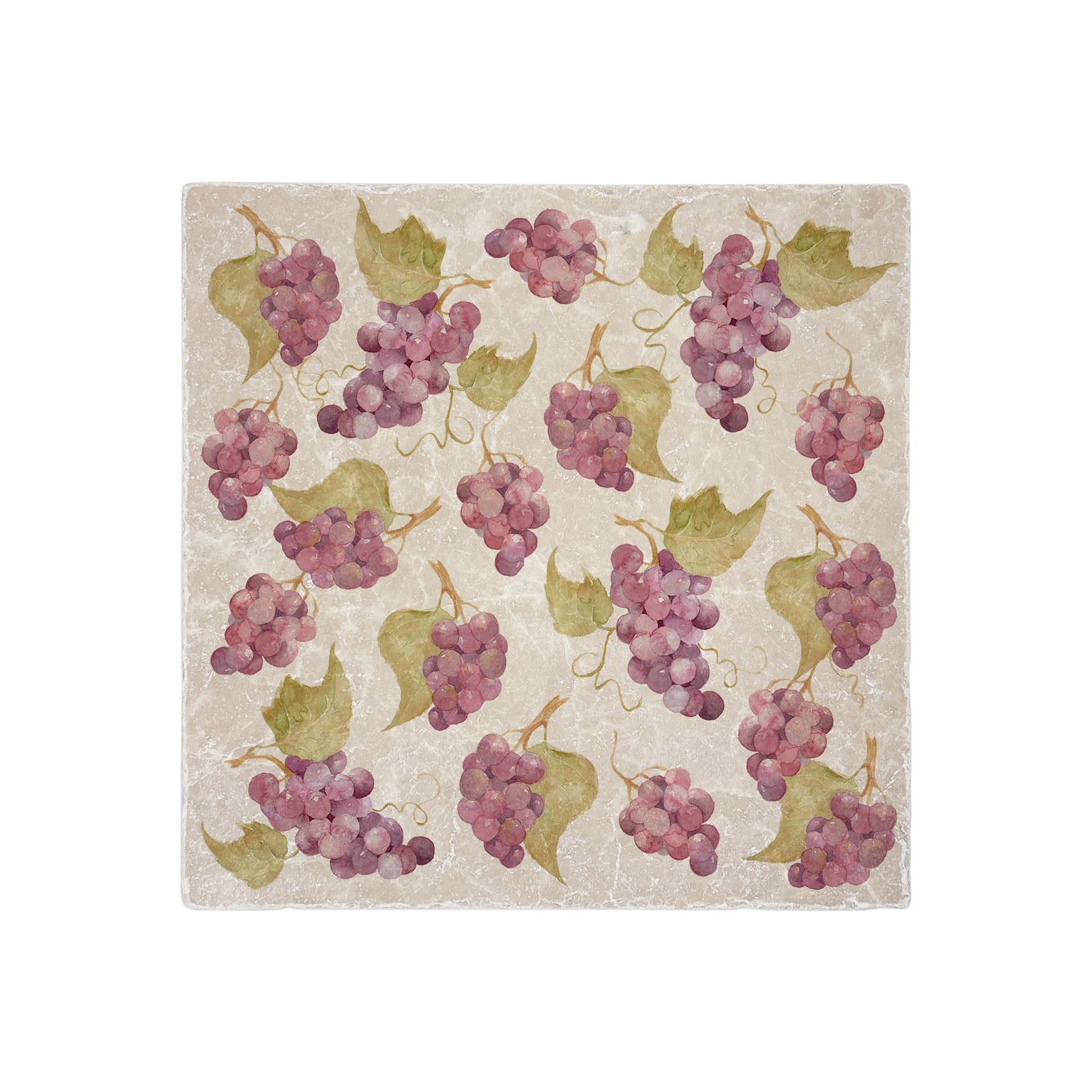 A medium square multipurpose marble platter, featuring a watercolour grape vine pattern.
