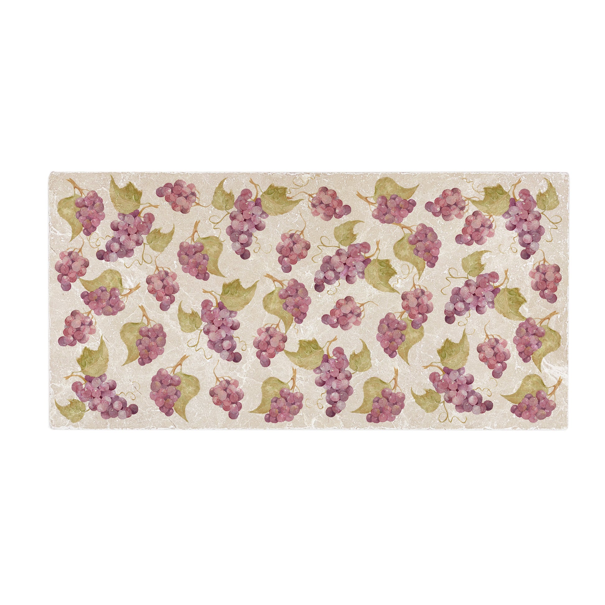 A rectangular marble sharing platter, featuring a maximalist watercolour red grape vine pattern.