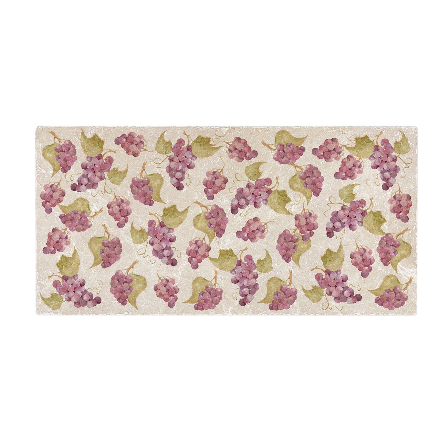 A handmade cream marble 20x40cm wall tile with a maximalist watercolour grape vine pattern.