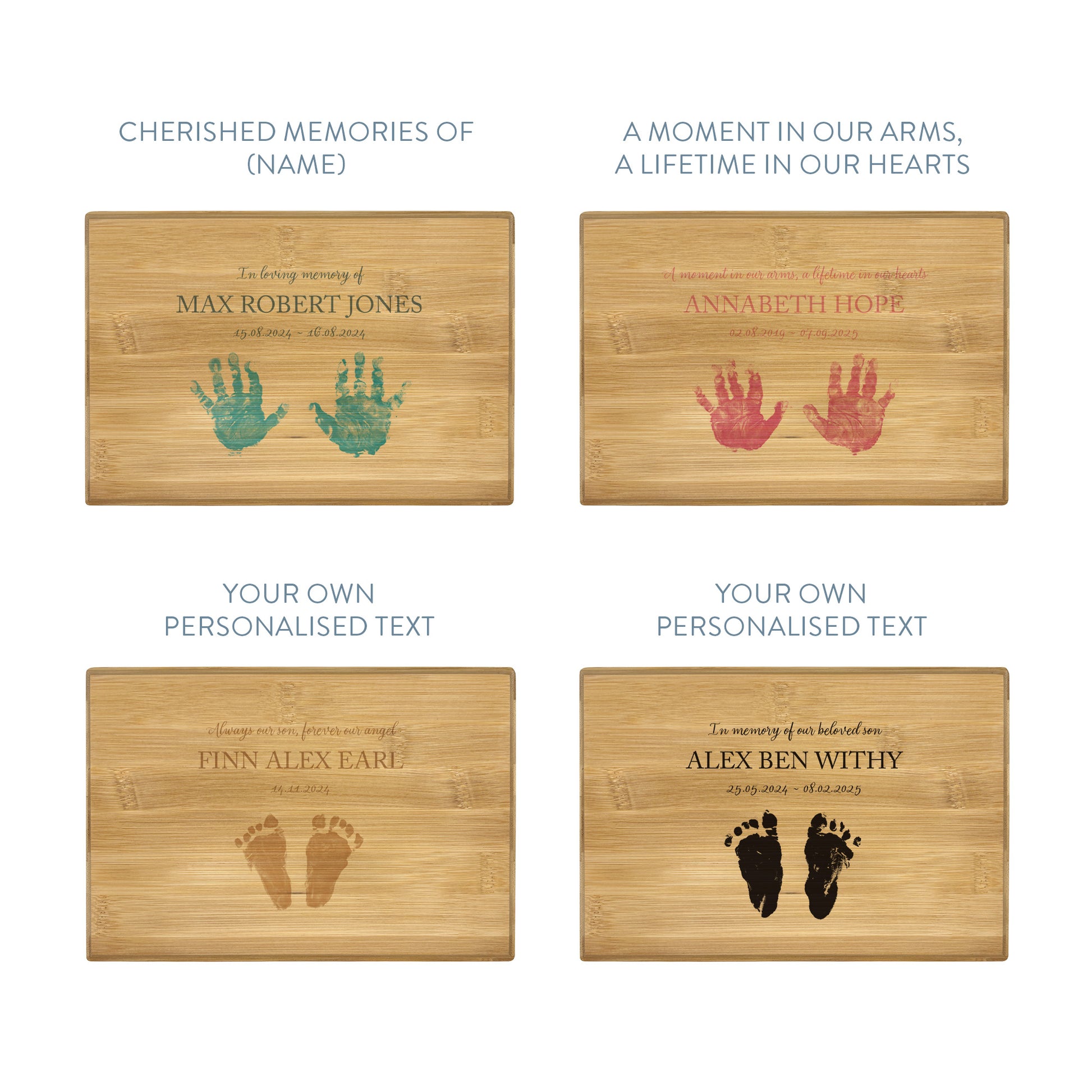 A beautifully crafted solid Bamboo wooden urn, personalised and finished with a soft watercolour design of a child's hand and footprints available in several colours. Thoughtfully made for either display or burial, this personalised urn can be customised to create a meaningful memorial. Perfect for holding ashes of a loved one or a beloved pet, it serves as a comforting tribute and keepsake. Coping with the loss of a child and keeping their memory alive.