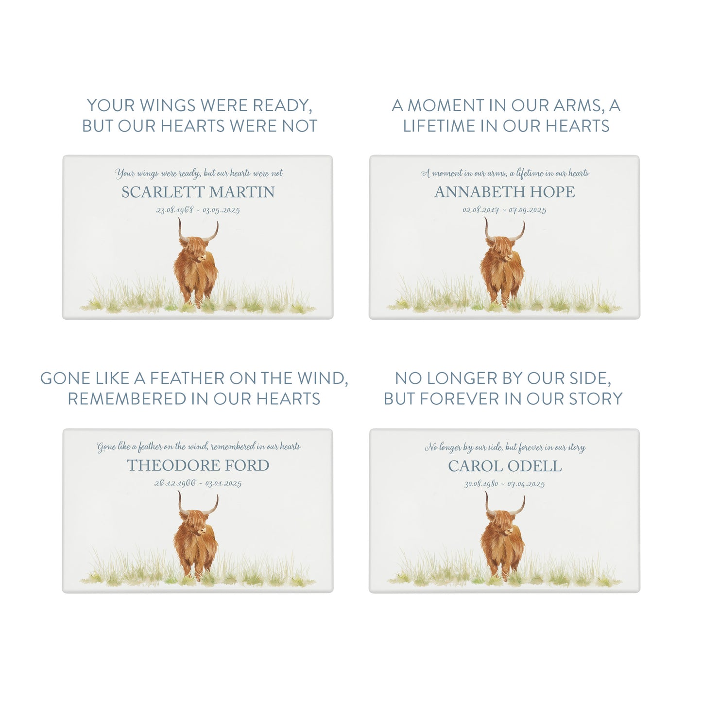Luxury solid wooden white painted Urn featuring a Highland Cow. A watercolour illustration, our urns and Caskets for displaying or burying ashes. Customisable and can be personalised. Perfect funeral memory keepsake urn, for storing ashes for humans and pets.