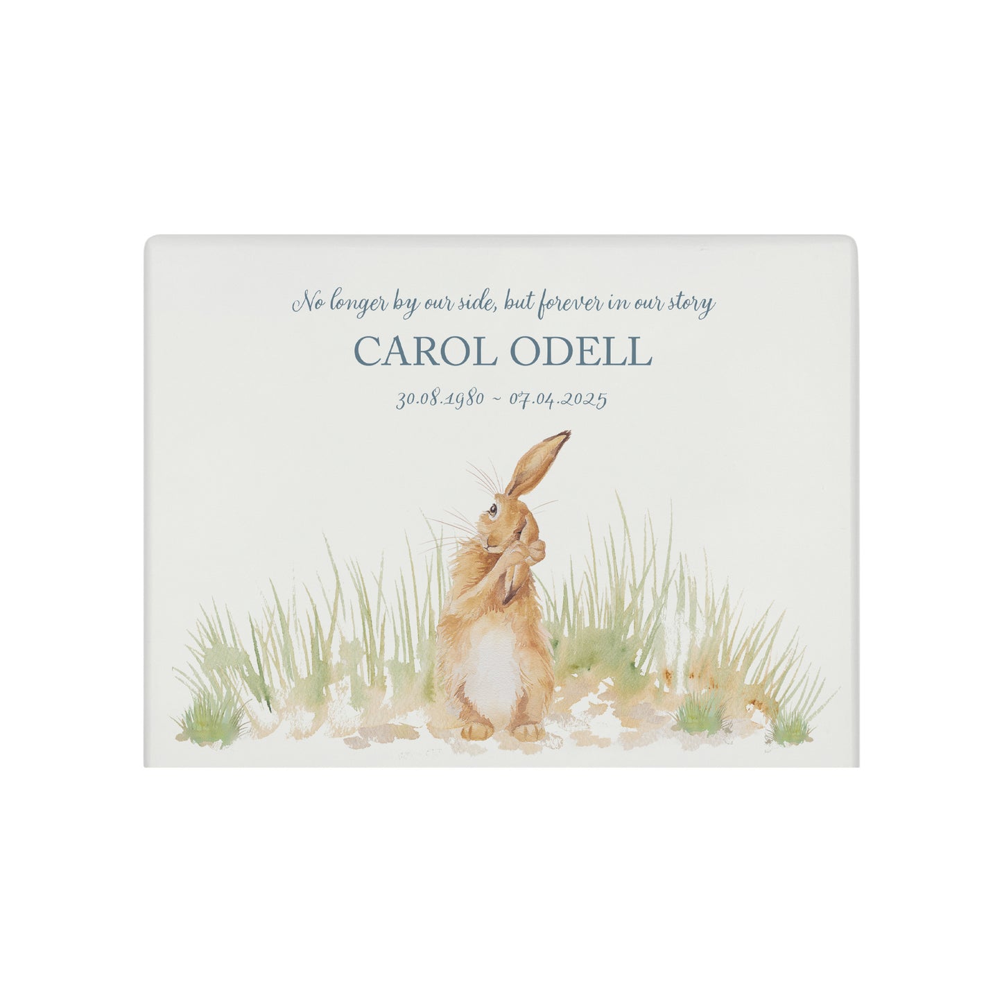 Luxury solid wooden white painted Hare watercolour illustration our urns and Caskets for displaying or burying ashes. Customisable and can be personalised. Perfect funeral memory keepsake urn, for storing ashes for humans and pets
