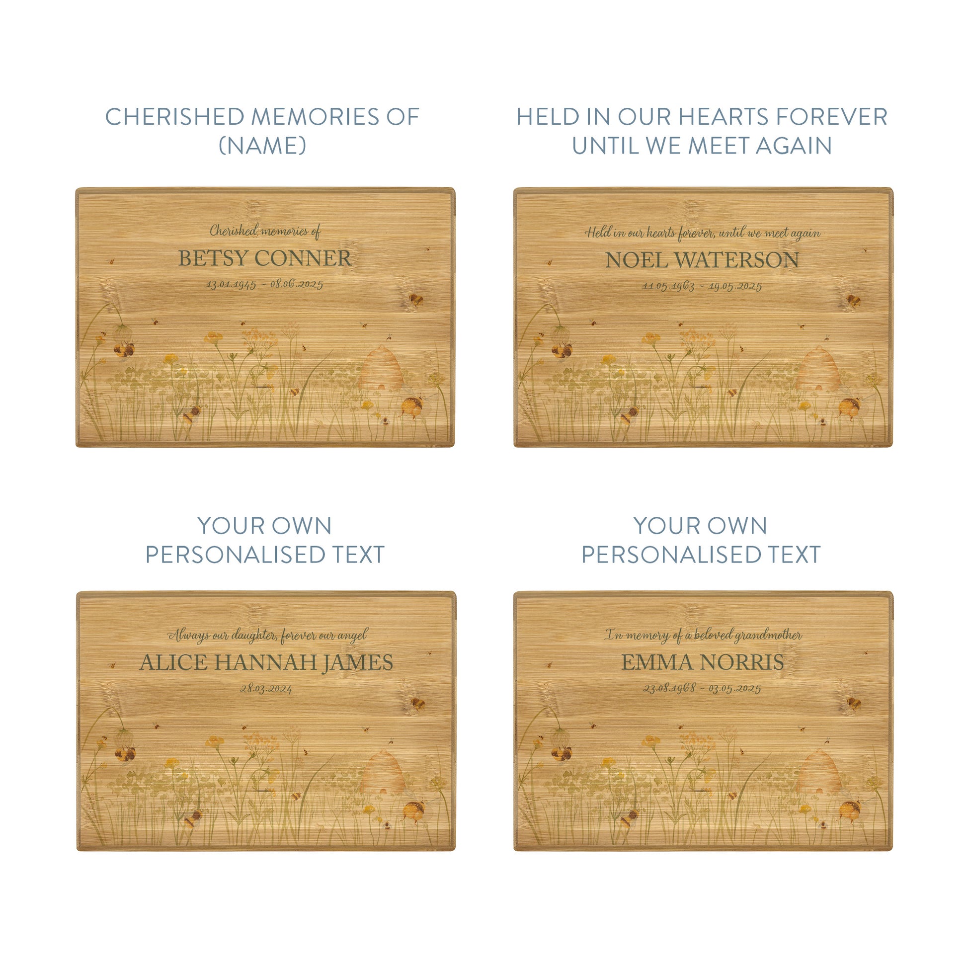 A beautifully crafted solid Bamboo wooden urn, finished with a soft watercolour design of a buzzy Bee flower meadow, Thoughtfully made for either display or burial, this personalised urn can be customised to create a meaningful memorial. Perfect for holding ashes of a loved one or a beloved pet, it serves as a comforting tribute and keepsake.