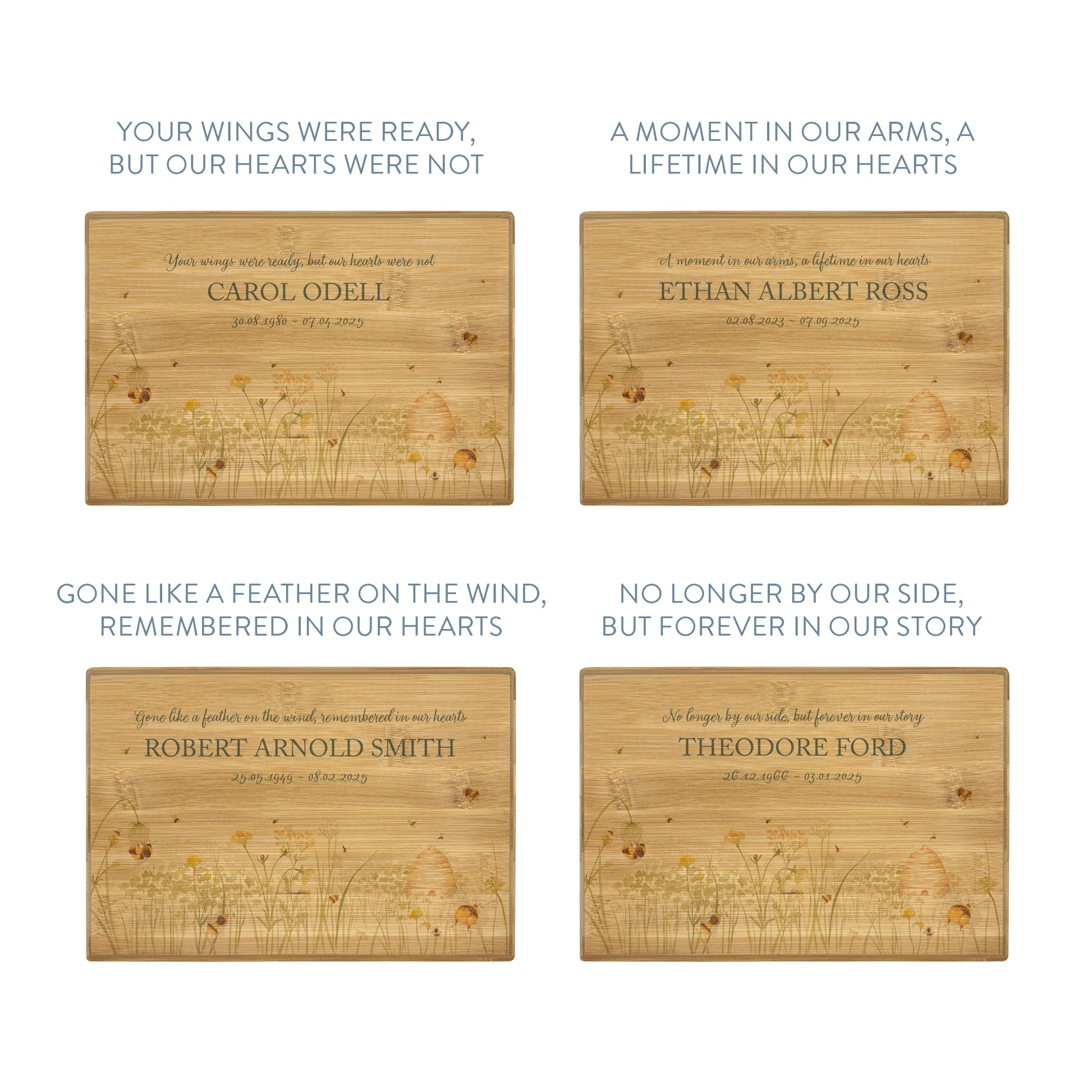 A beautifully crafted solid Bamboo wooden urn, finished with a soft watercolour design of a buzzy Bee flower meadow, Thoughtfully made for either display or burial, this personalised urn can be customised to create a meaningful memorial. Perfect for holding ashes of a loved one or a beloved pet, it serves as a comforting tribute and keepsake.