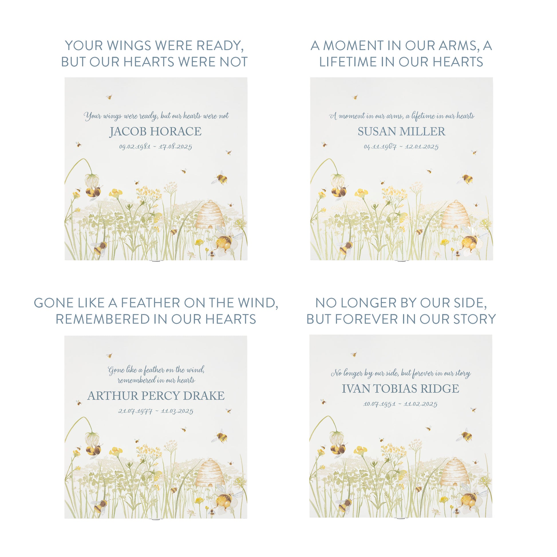 White Square personalised Wooden box with a decorative lid featuring illustrations of a Bee Meadow Perfect funeral memory keepsake box, for storing ashes, order of service, flowers and capturing your loved ones things in one place.