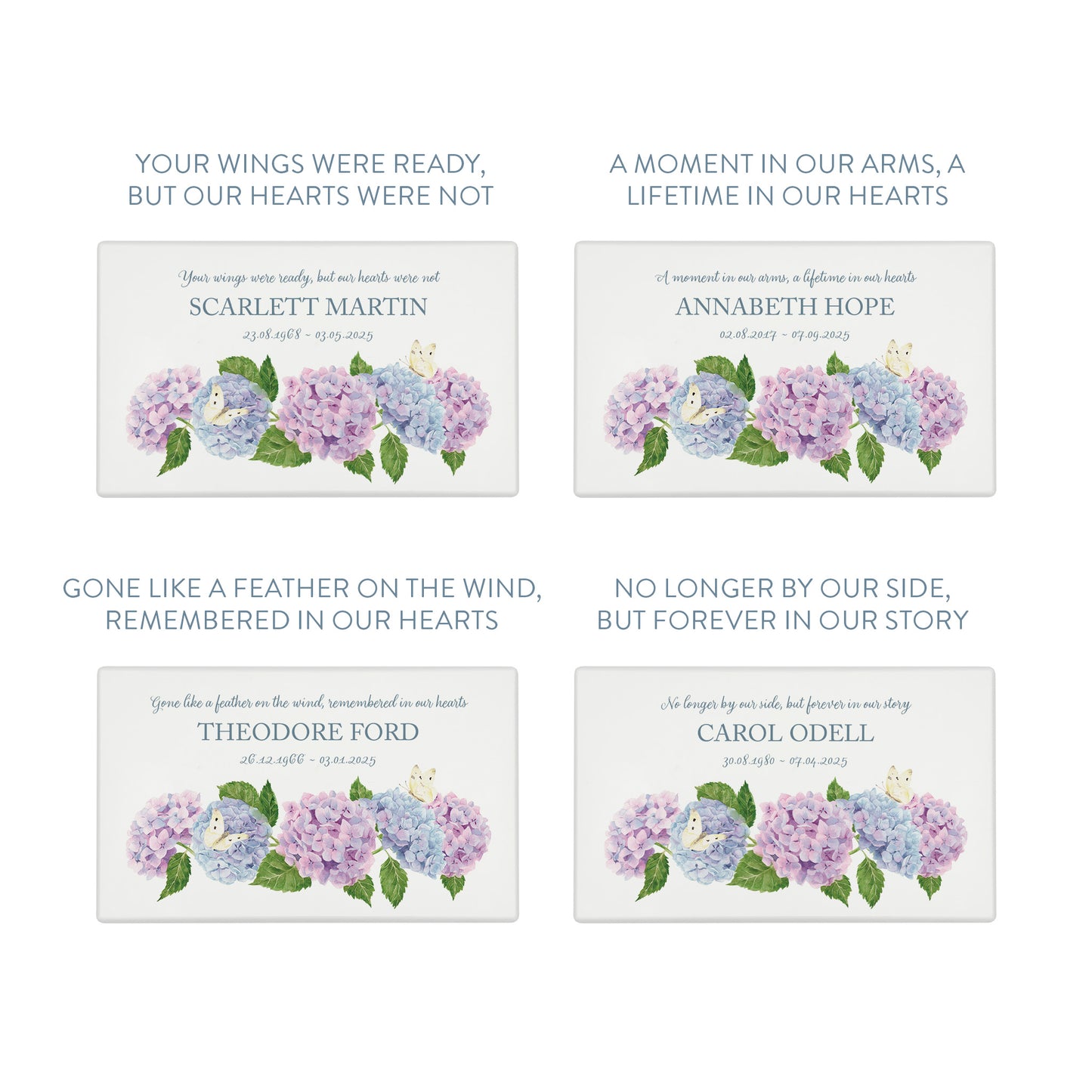 Luxury solid wooden white painted Urn with Hydrangeas and butterflies, a watercolour illustration, our urns and Caskets for displaying or burying ashes. Customisable and can be personalised. Perfect funeral memory keepsake urn, for storing ashes for humans and pets.
