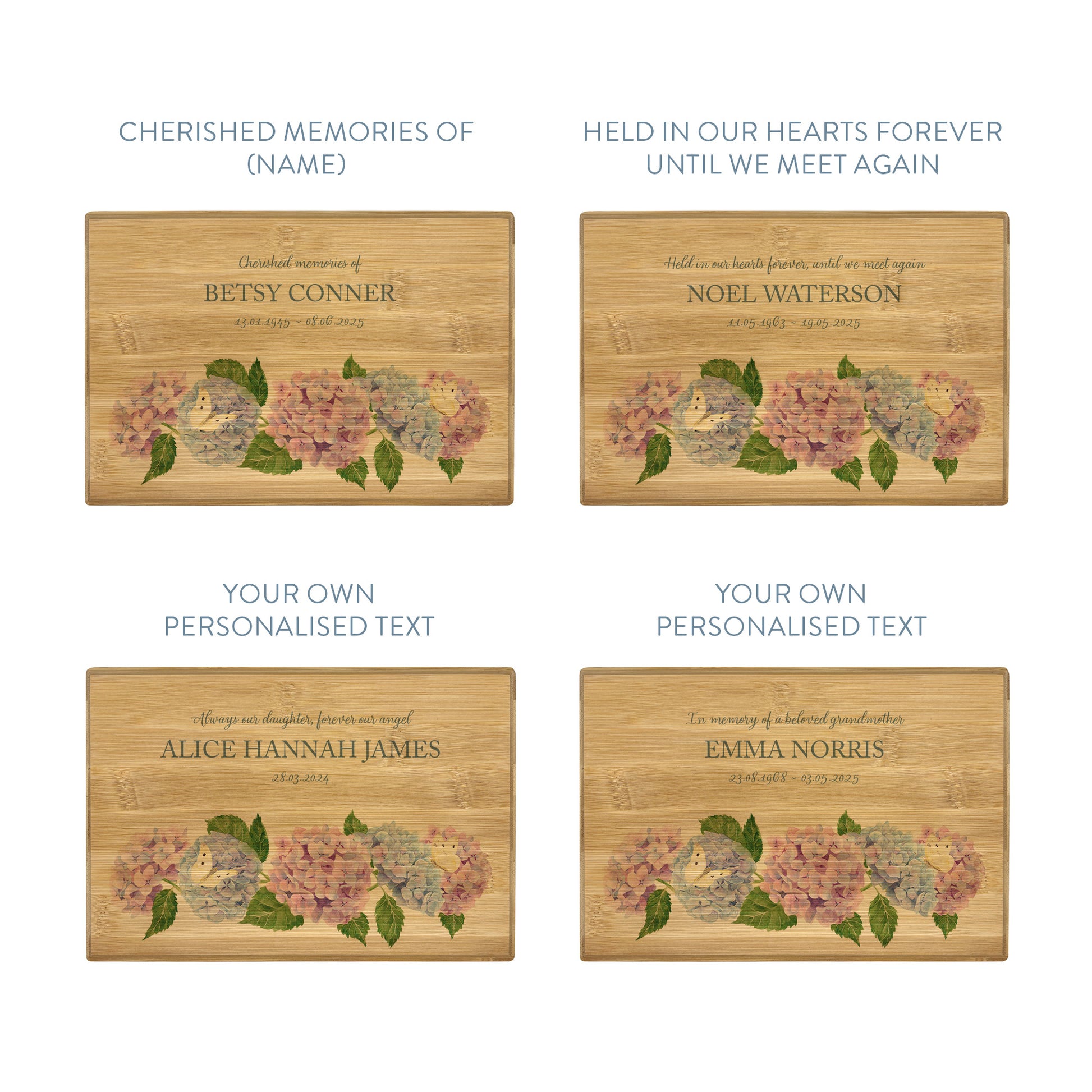 A beautifully crafted solid Bamboo wooden urn, personalised and finished with a soft watercolour design of Hydrangeas and butterflies for the person who loved flowers and being in the Garden. Thoughtfully made for either display or burial, this personalised urn can be customised to create a meaningful memorial. Perfect for holding ashes of a loved one or a beloved pet, it serves as a comforting tribute and keepsake.