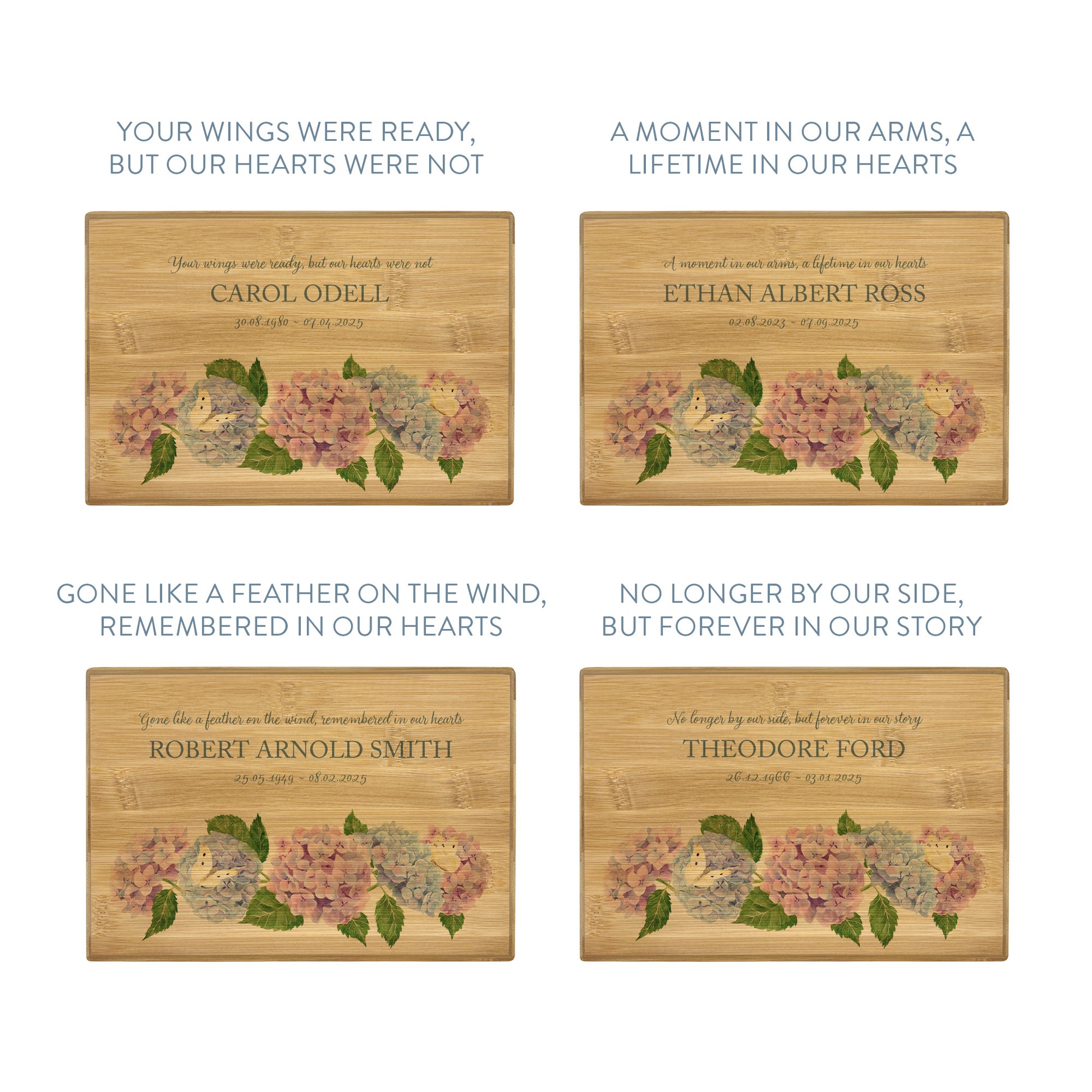 A beautifully crafted solid Bamboo wooden urn, personalised and finished with a soft watercolour design of Hydrangeas and butterflies for the person who loved flowers and being in the Garden. Thoughtfully made for either display or burial, this personalised urn can be customised to create a meaningful memorial. Perfect for holding ashes of a loved one or a beloved pet, it serves as a comforting tribute and keepsake.