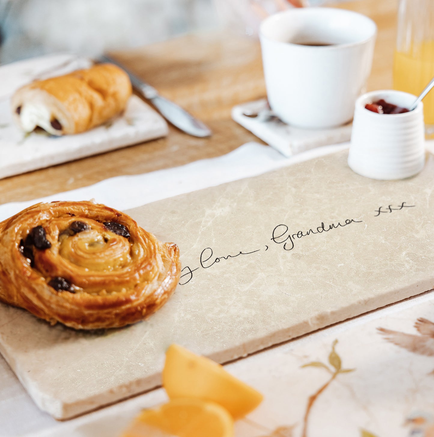 A personalised marble sharing platter featuring a loved one's handwriting, a perfect memorial or remembrance gift.