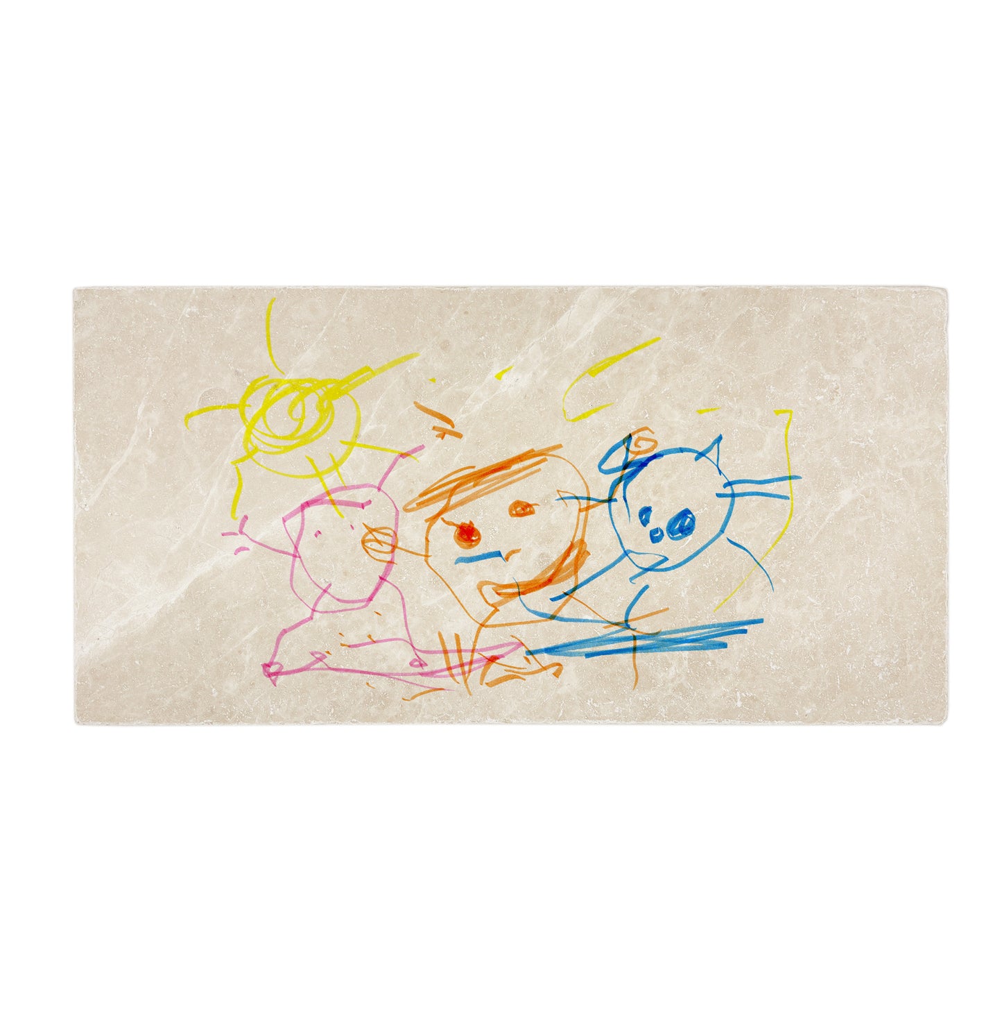 A child’s hand-drawn art immortalised on a bespoke marble sharing platter, the perfect keepsake gift for loved ones, parents and grandparents.