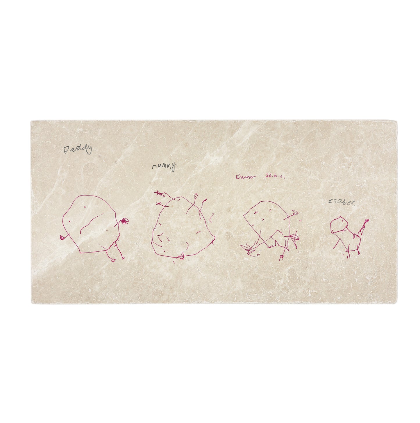 A marble sharing platter personalised with a child’s drawing, a thoughtful gift for parents, grandparents and friends.